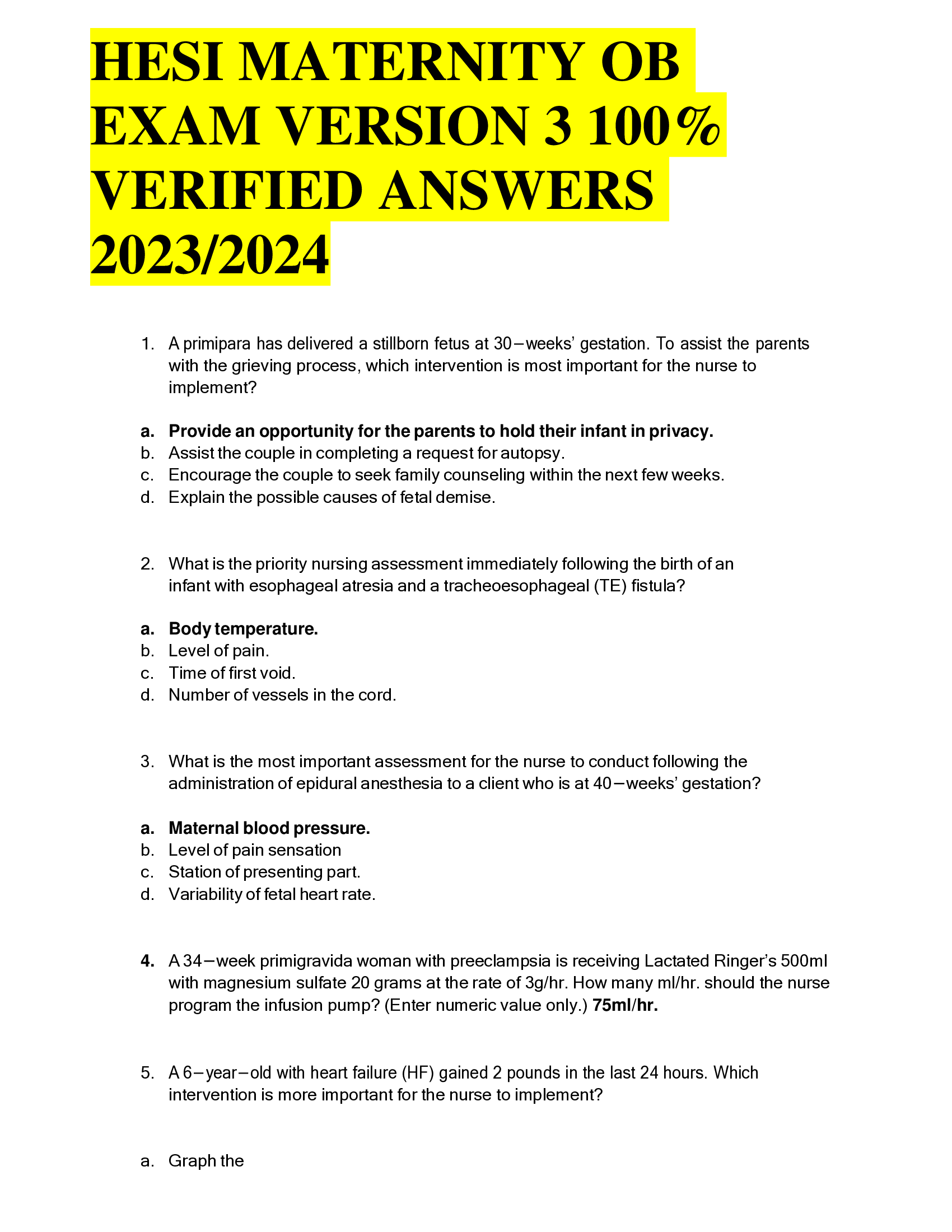 HESI MATERNITY OB EXAM VERSION 3 100 Percent VERIFIED ANSWERS 2023, 2024