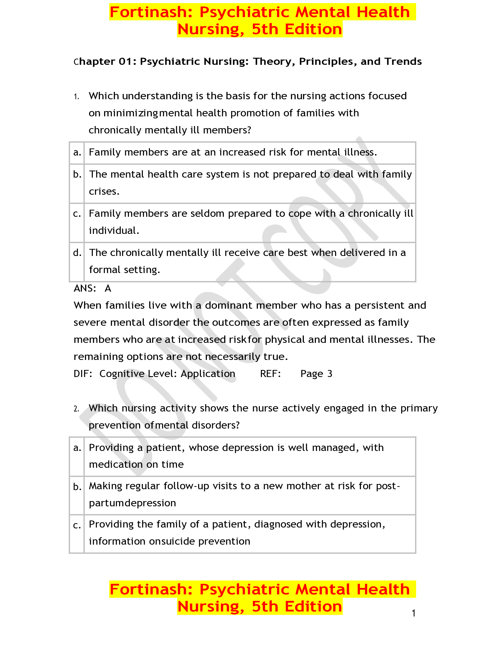Test Bank for Psychiatric Mental Health Nursing 5th Edition by Katherine M. Fortinash ISBN:9780323075725 (Complete Chapters) Guide A+|Latest Update