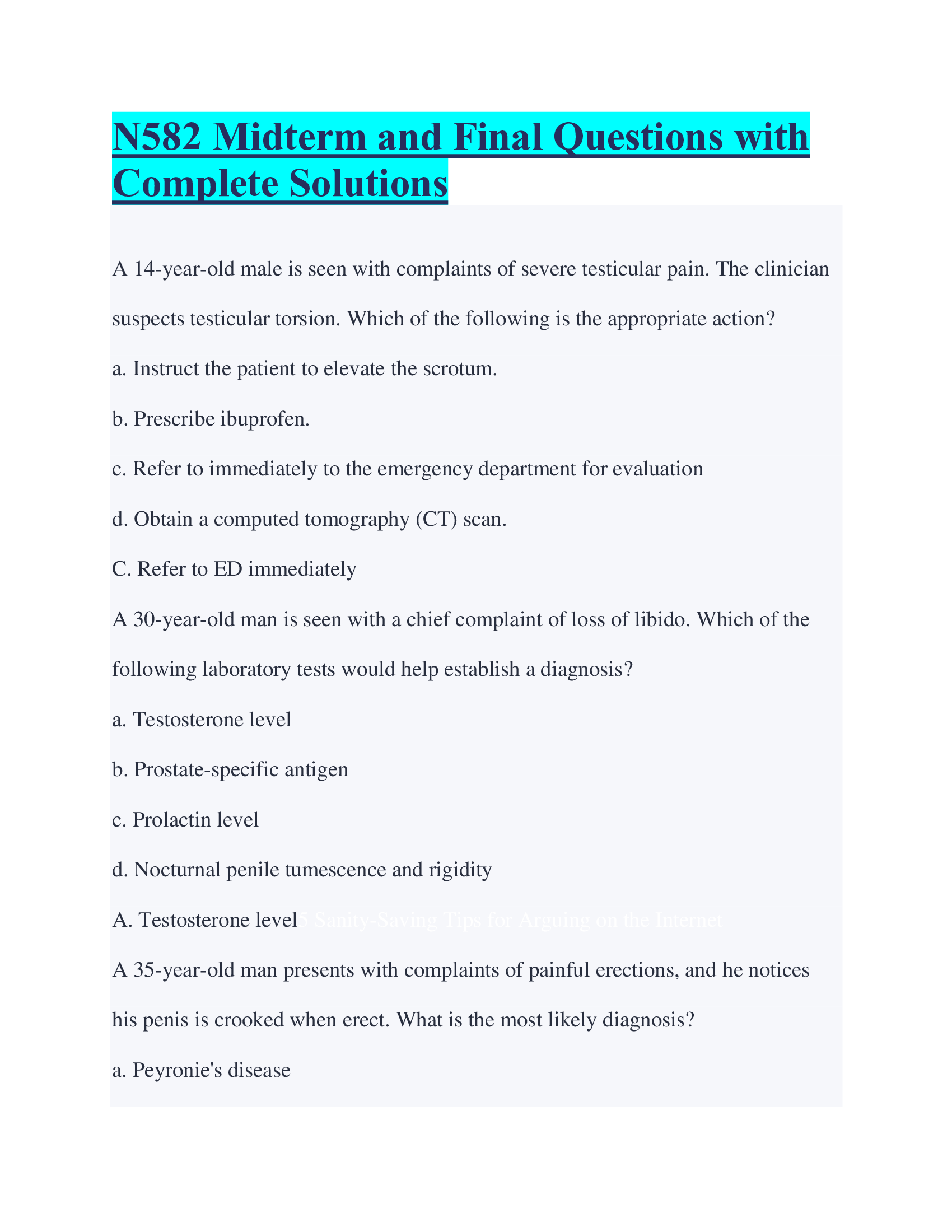 N582 Midterm and Final Questions with Complete Solutions