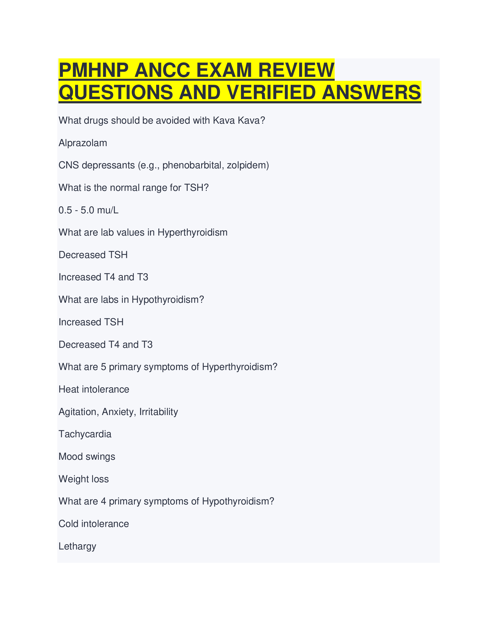 PMHNP ANCC EXAM REVIEW QUESTIONS AND VERIFIED ANSWERS