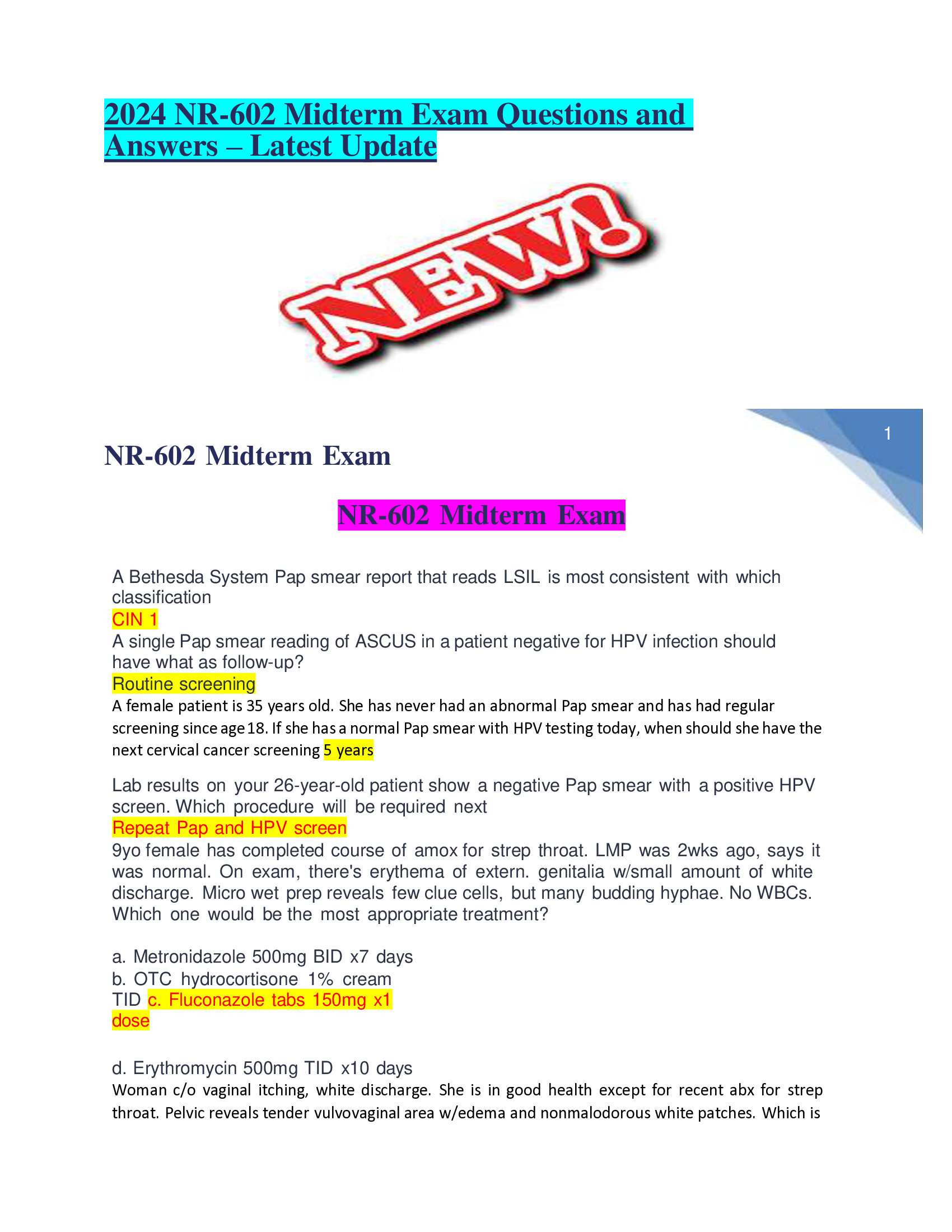 2024 NR-602 Midterm Exam Questions and Answers – Latest Update