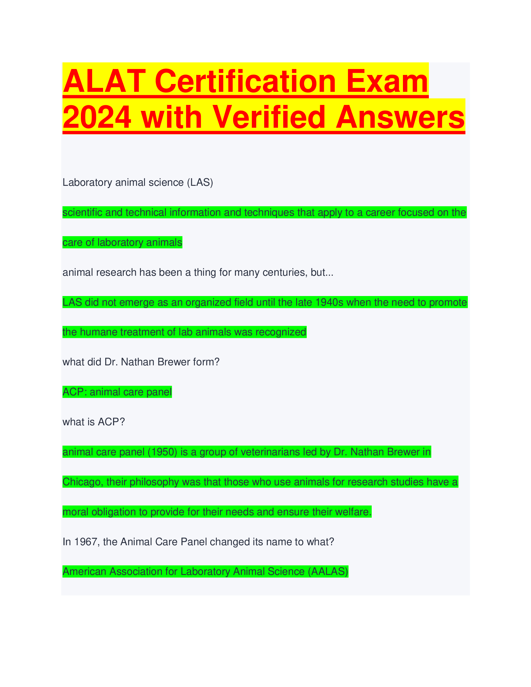 ALAT Certification Exam 2024 with Verified Answers