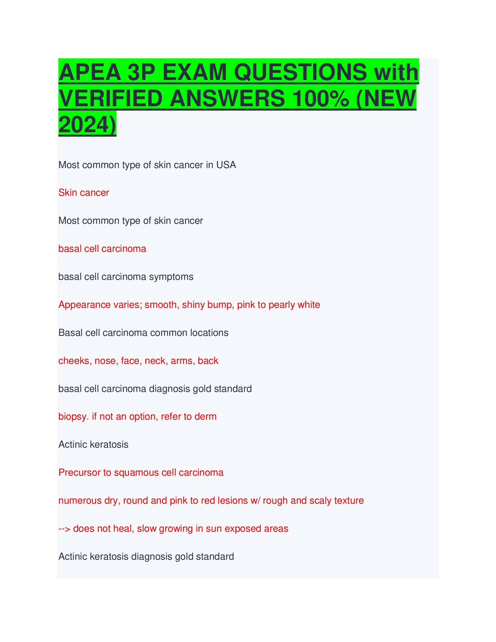 APEA 3P EXAM QUESTIONS with VERIFIED ANSWERS 100% (NEW 2024)
