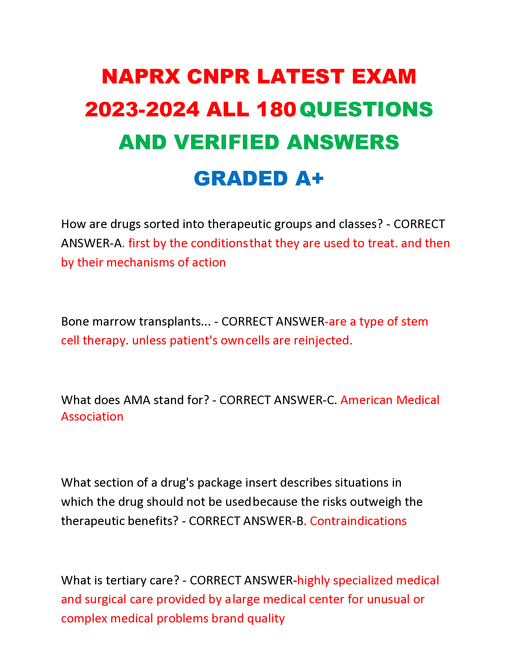 NAPRX CNPR LATEST EXAM 2023-2024 ALL 180 QUESTIONS AND VERIFIED ANSWERS  GRADED A+