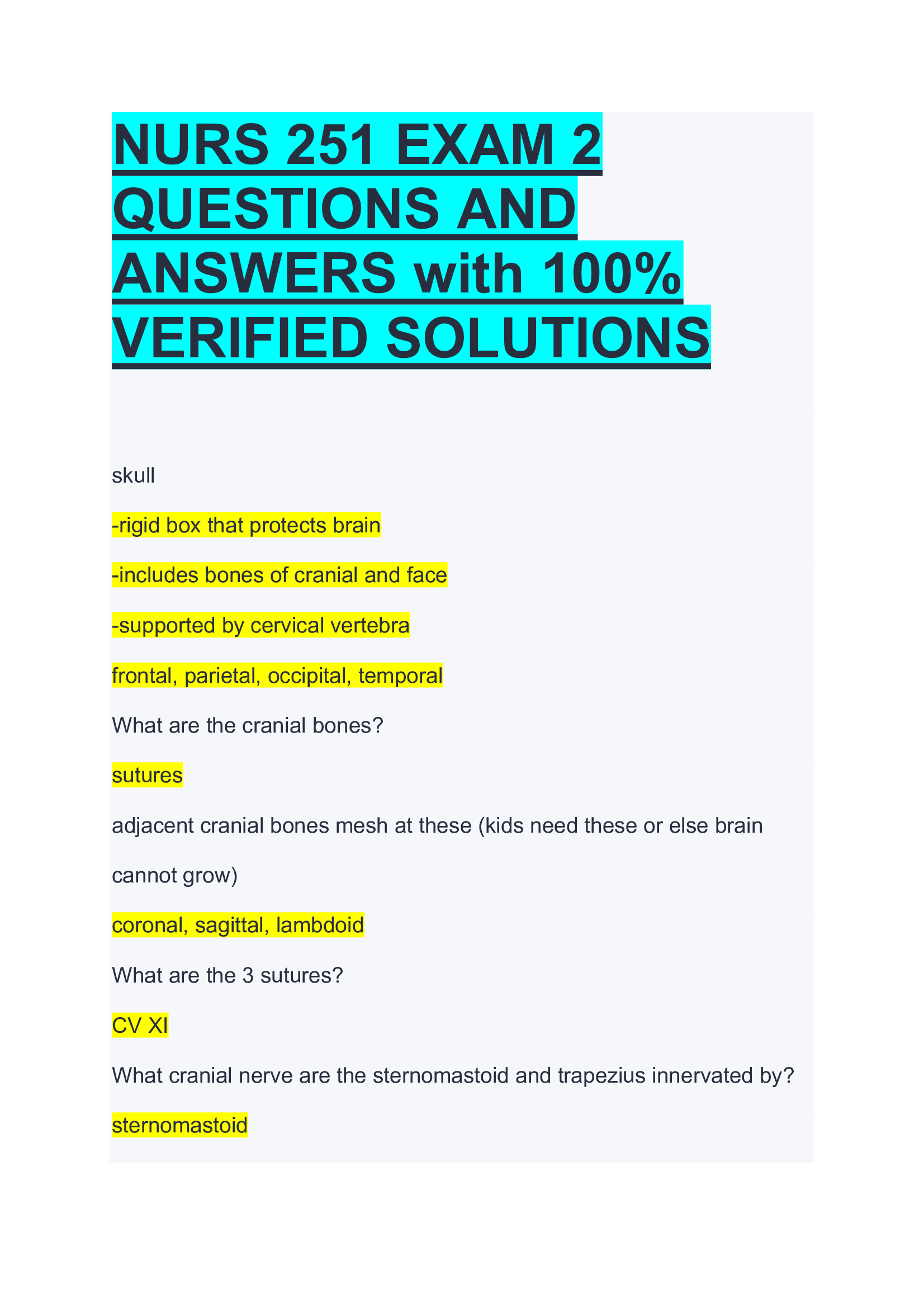 NURS 251 EXAM 2 QUESTIONS AND ANSWERS with 100% VERIFIED SOLUTIONS