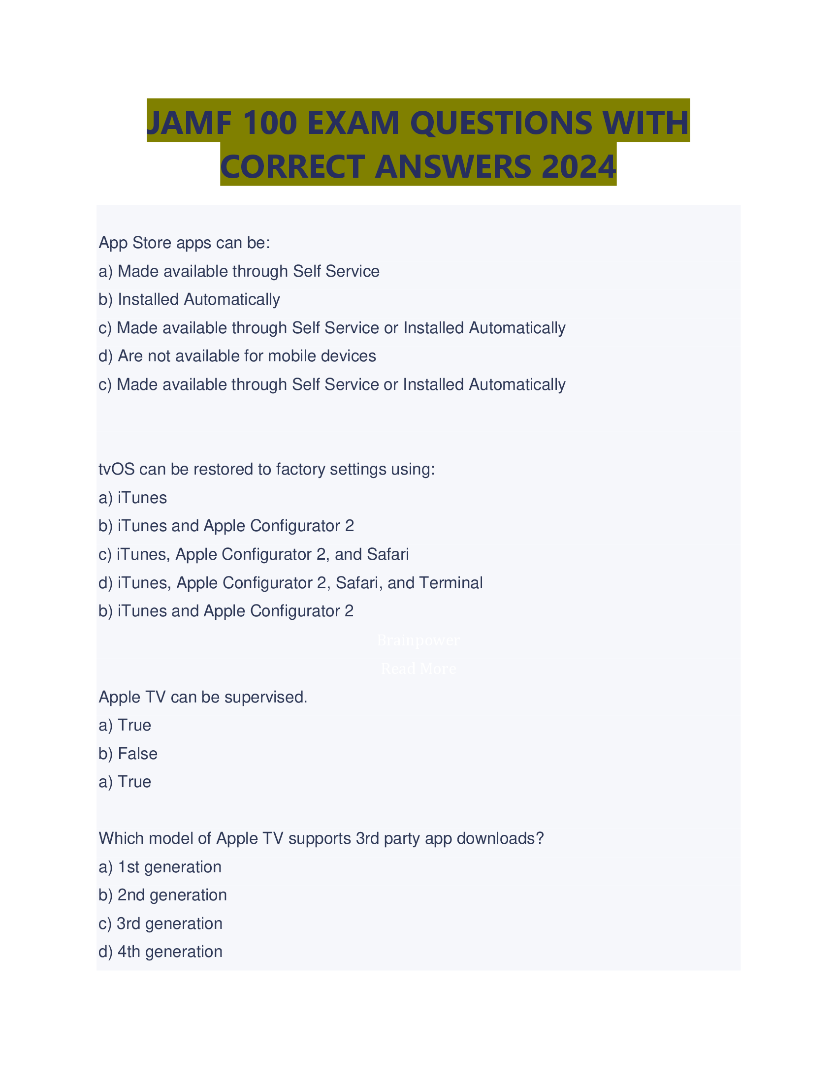 JAMF 100 EXAM QUESTIONS WITH CORRECT ANSWERS 2024 | LATEST VERSION