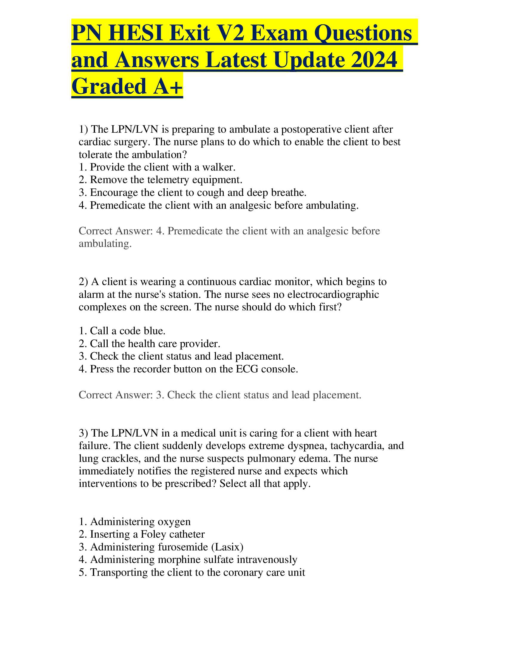 Fundamental PN HESI Exit V2 Exam Questions and Answers Latest Update 2024 Graded A+