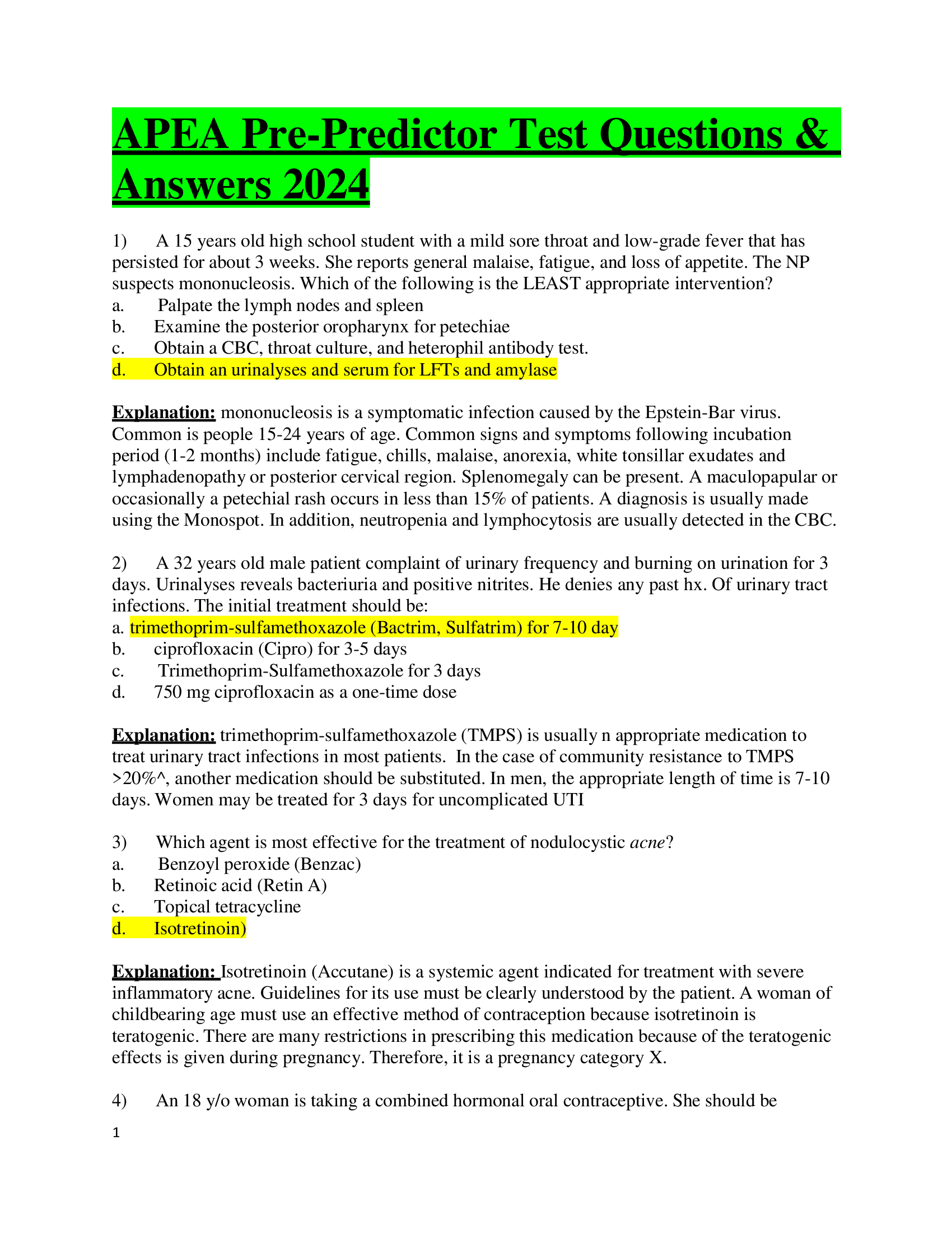 APEA Pre-Predictor Test Questions & Answers 2024