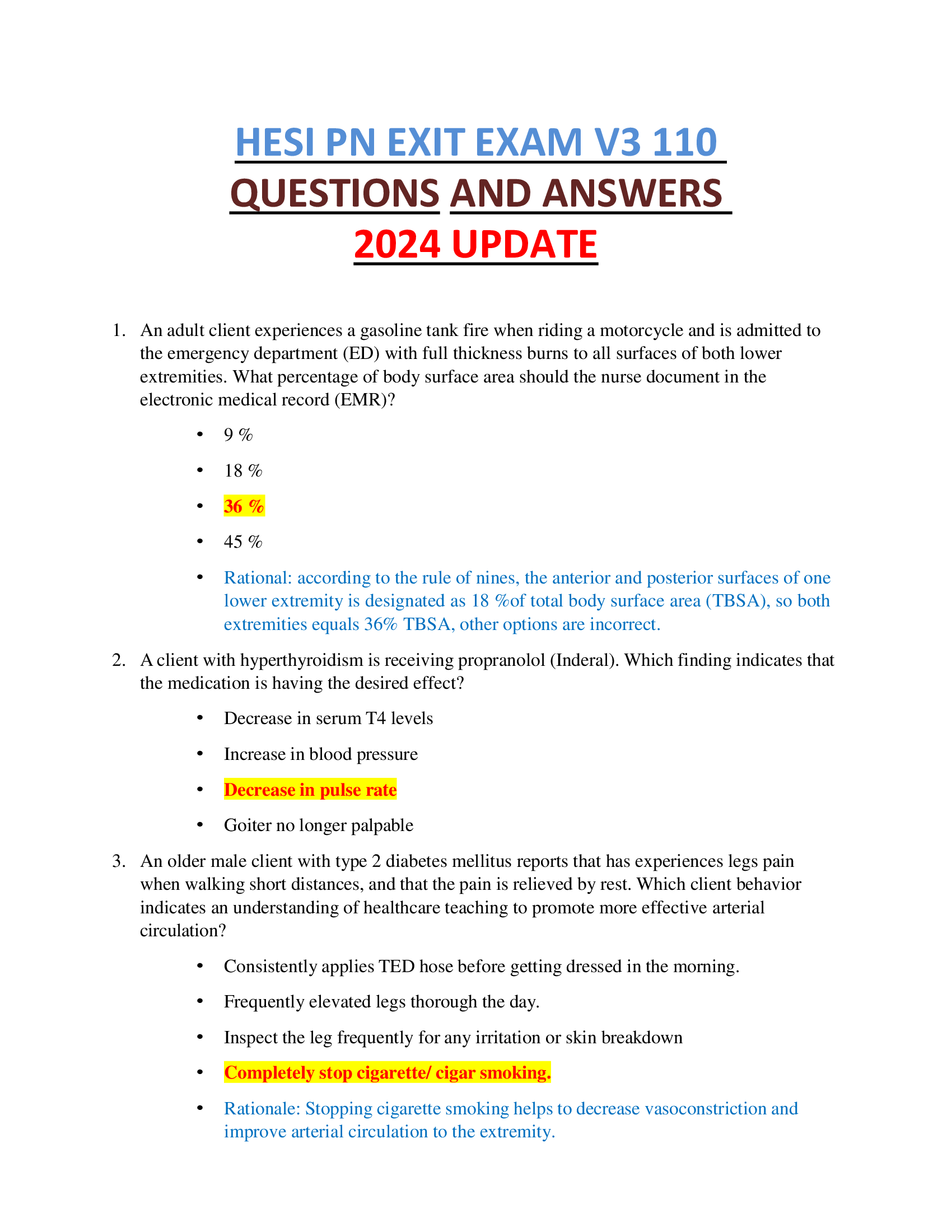 HESI PN EXIT EXAM V3 110  QUESTIONS AND ANSWERS  2024 UPDATE