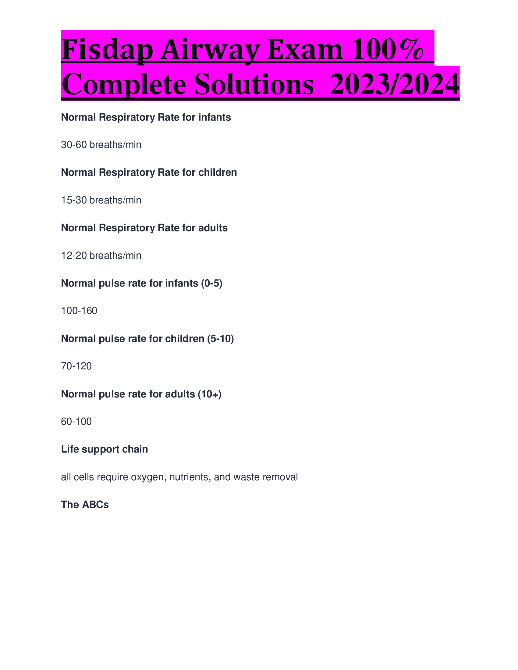 Fisdap Airway Exam 100 percent Complete Solutions  2023, 2024