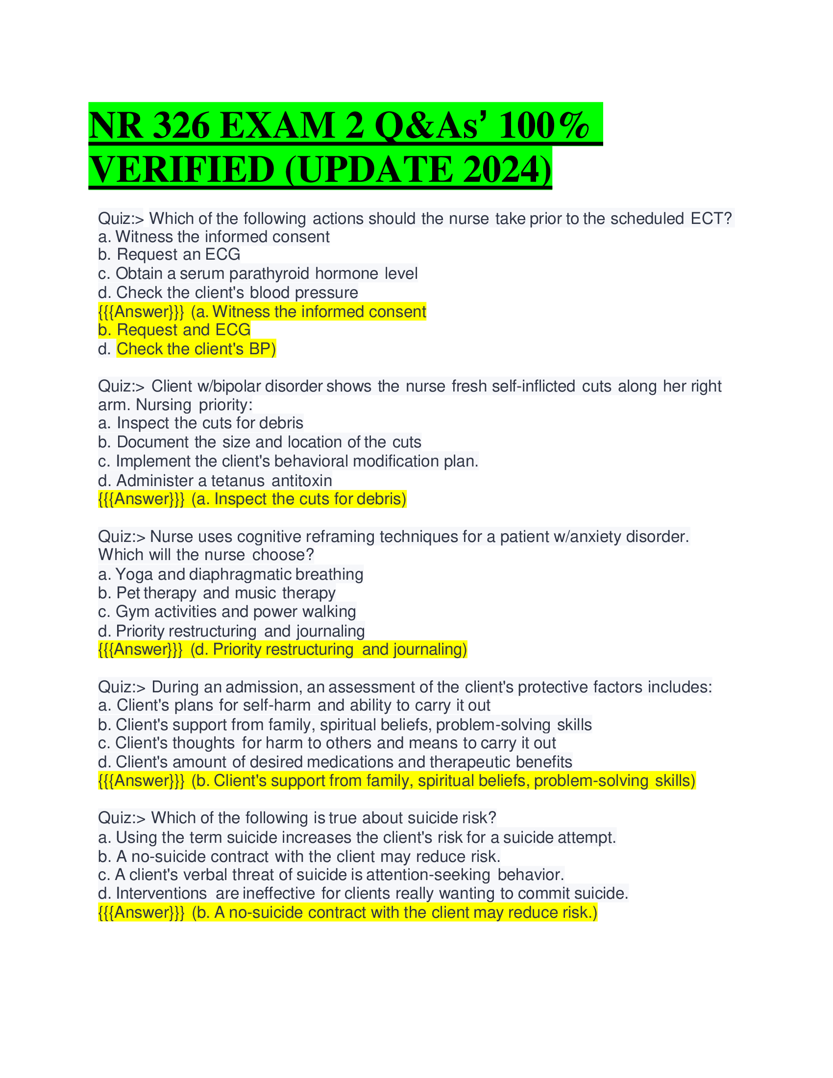 NR 326 EXAM 2 Q&As’ 100% VERIFIED (UPDATE 2024)