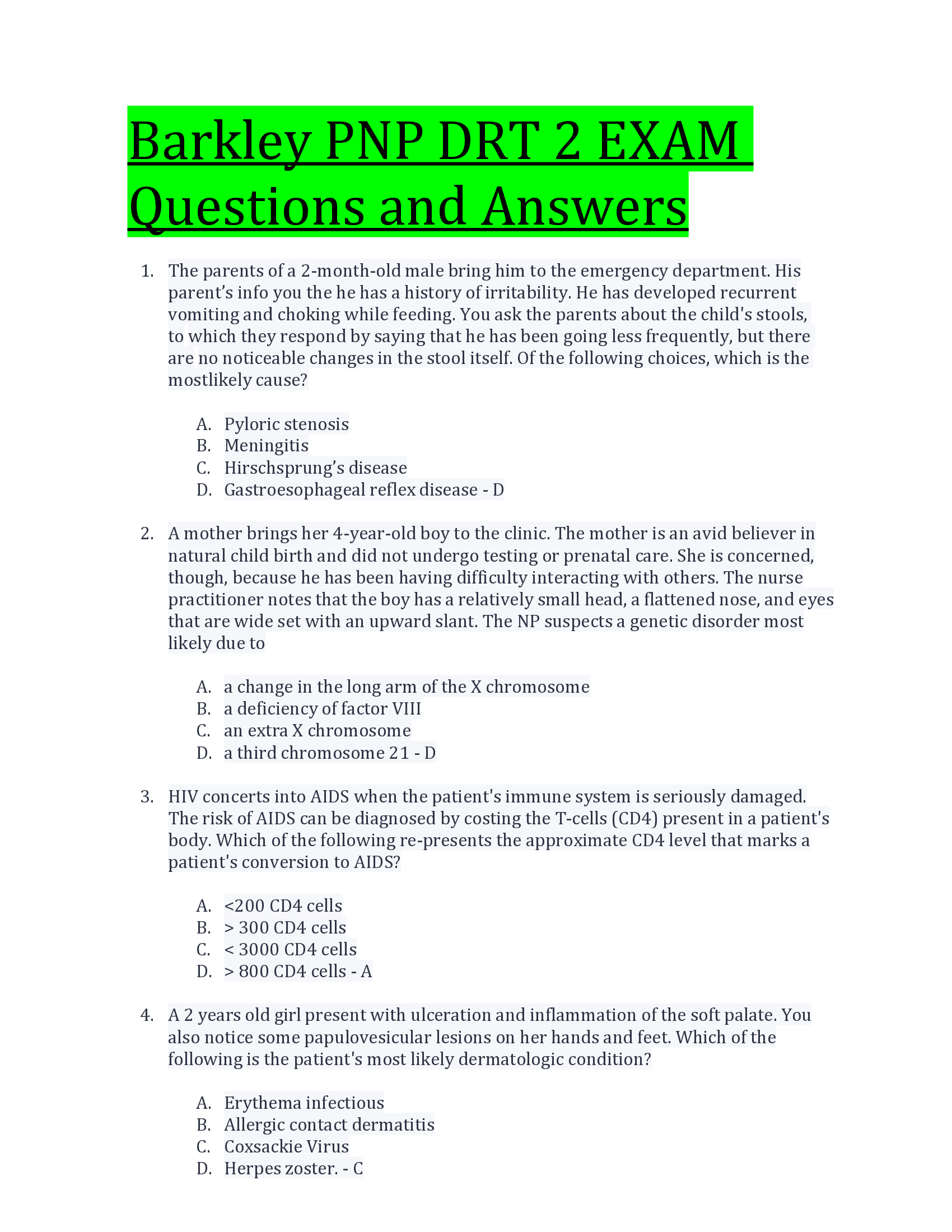 Barkley PNP DRT 2 EXAM Questions and Answers