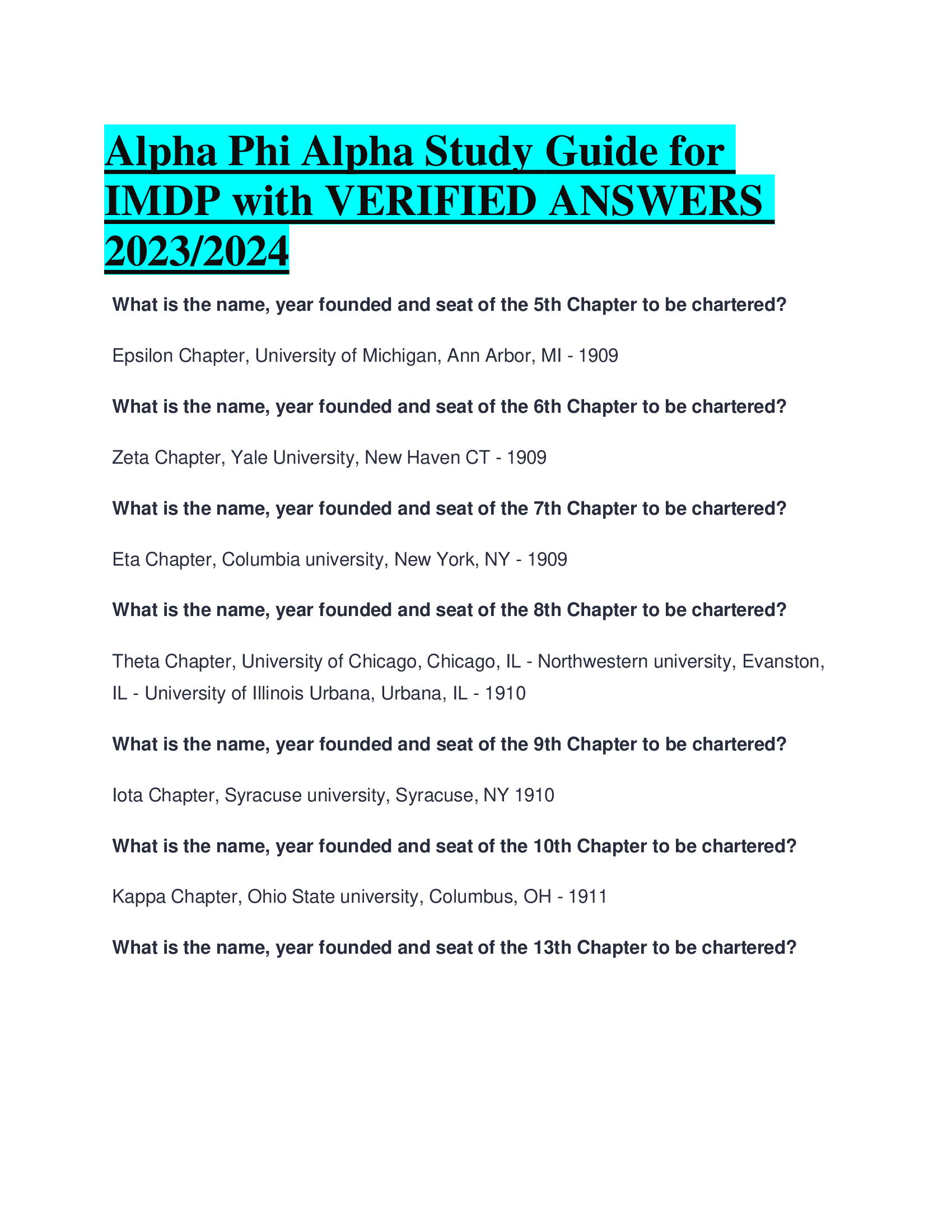 Alpha Phi Alpha Study Guide for IMDP with VERIFIED ANSWERS 2023, 2024