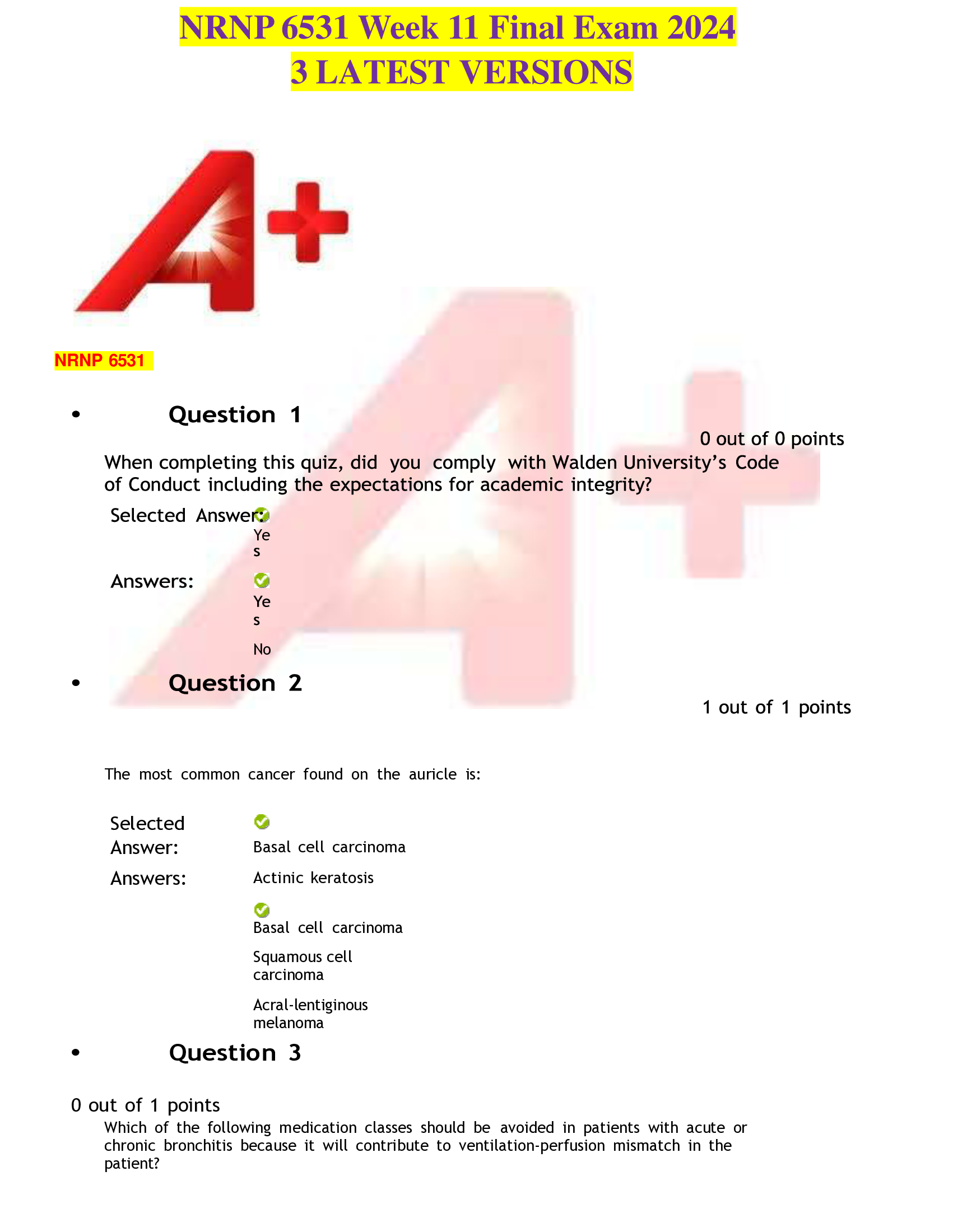 NRNP 6531 Week 11 Final Exam 2024 3 LATEST VERSIONS