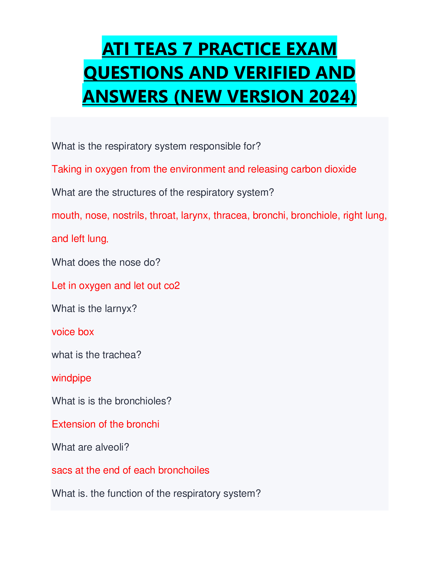 ATI TEAS 7 PRACTICE EXAM QUESTIONS AND VERIFIED AND ANSWERS (NEW VERSION 2024)