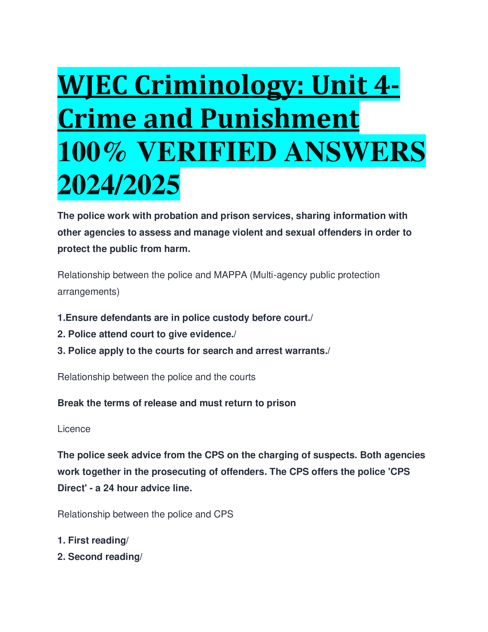 Criminology WJEC Unit 4 VERIFIED ANSWERS  20242026