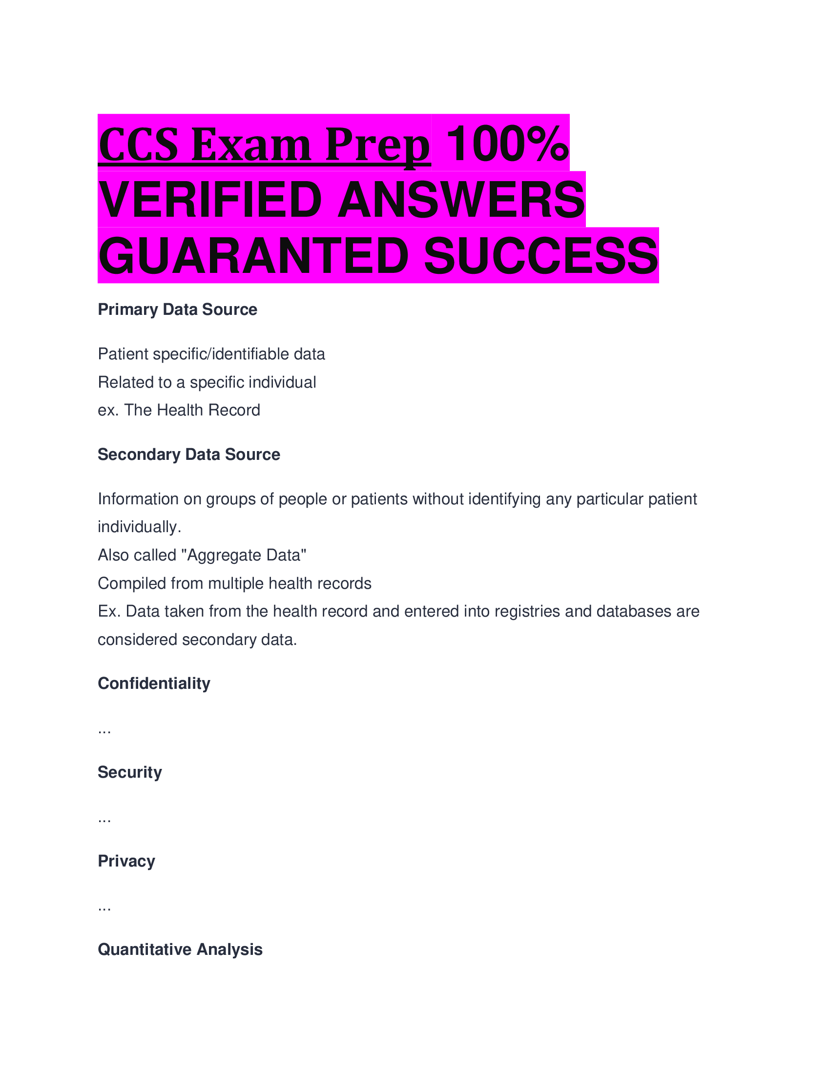CCS Exam Prep  VERIFIED ANSWERS  GUARANTED SUCCESS