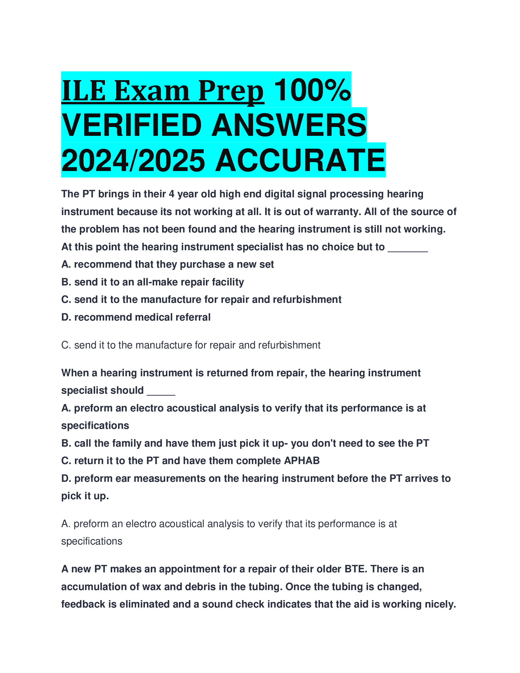 ILE Exam Prep VERIFIED ANSWERS  20242026 ACCURATE