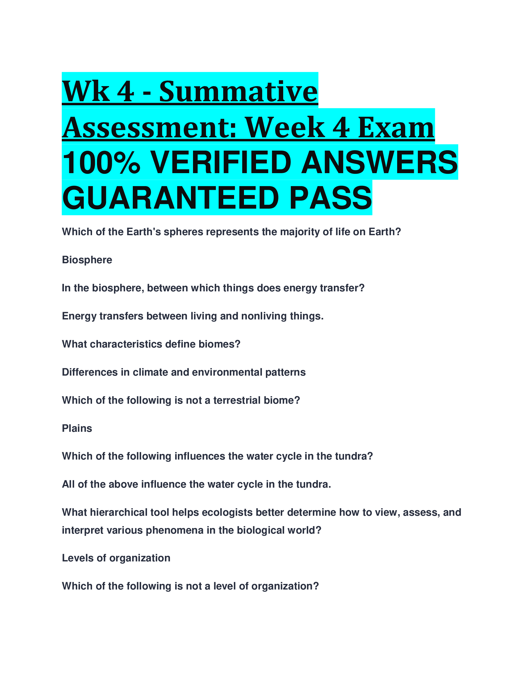 Wk 4 - Summative Assessment: Week 4 Exam VERIFIED ANSWERS  GUARANTEED PASS