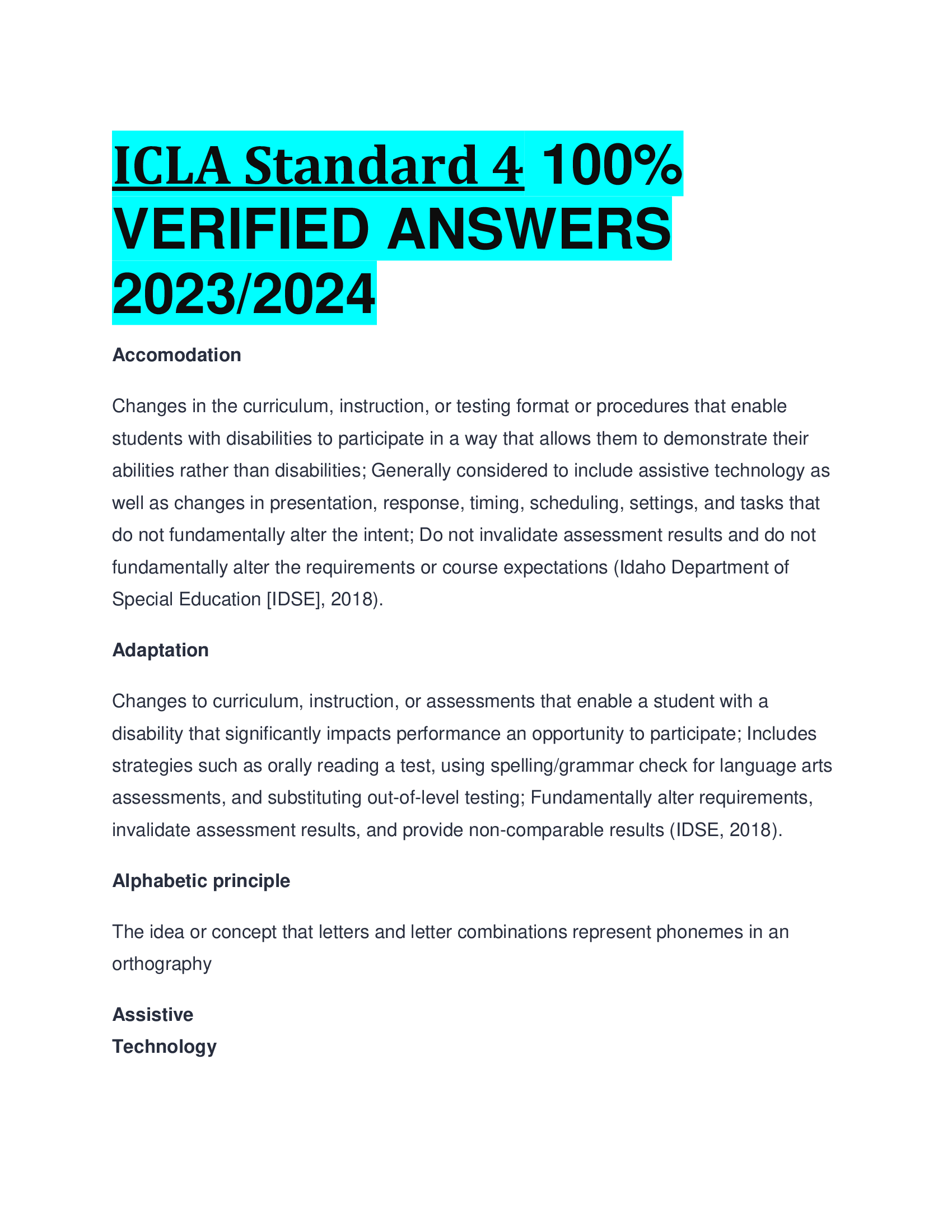 ICLA Standard 4 VERIFIED ANSWERS  2023,2024