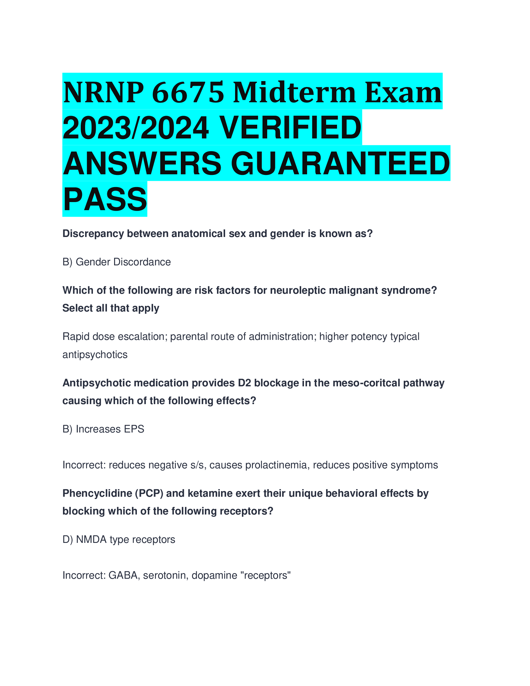 NRNP 6675 Midterm Exam 2023,024 VERIFIED  ANSWERS GUARANTEED  PASS