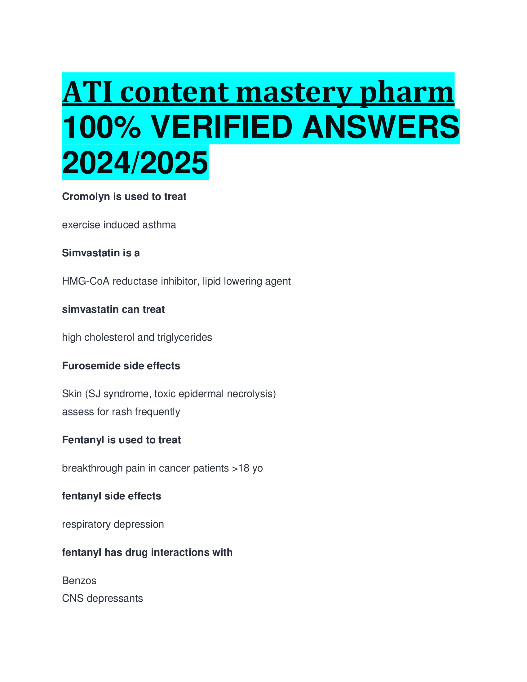 ATI content mastery pharm  VERIFIED ANSWERS  20242026