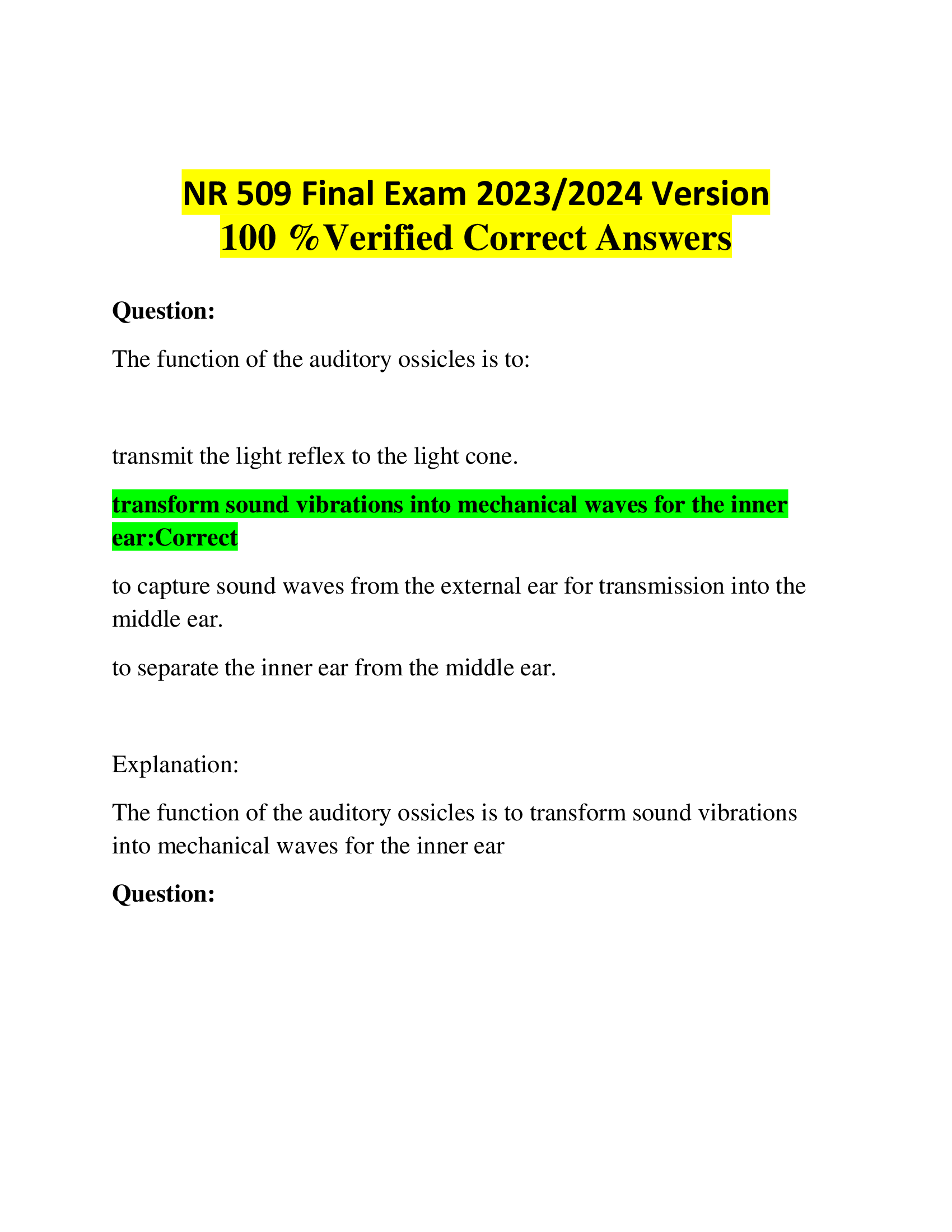 NR 509 Final Exam 2023,2024 Version Verified Correct Answers