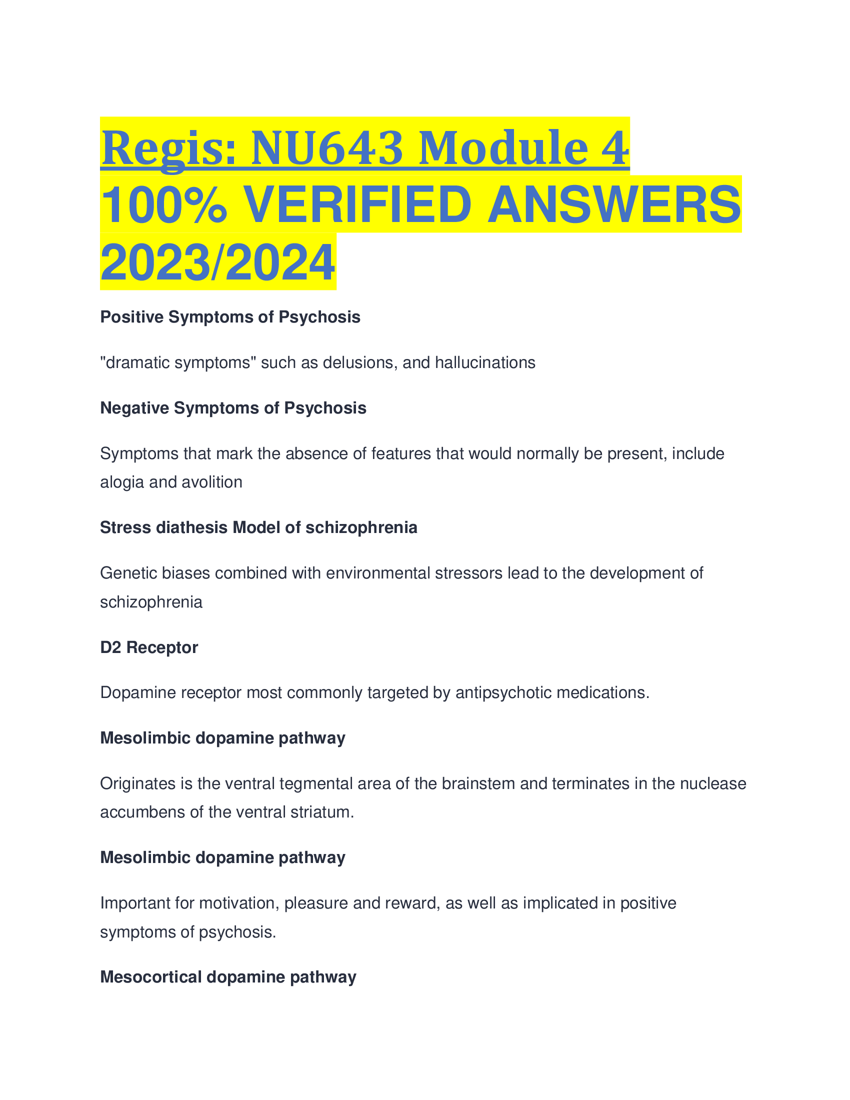 Regis: NU643 Module 4 VERIFIED ANSWERS  2023,2024