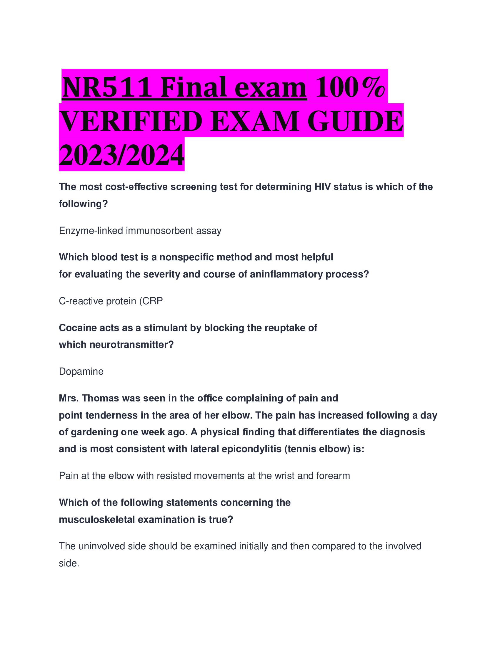 NR511 Final exam VERIFIED EXAM GUIDE 2023,2024