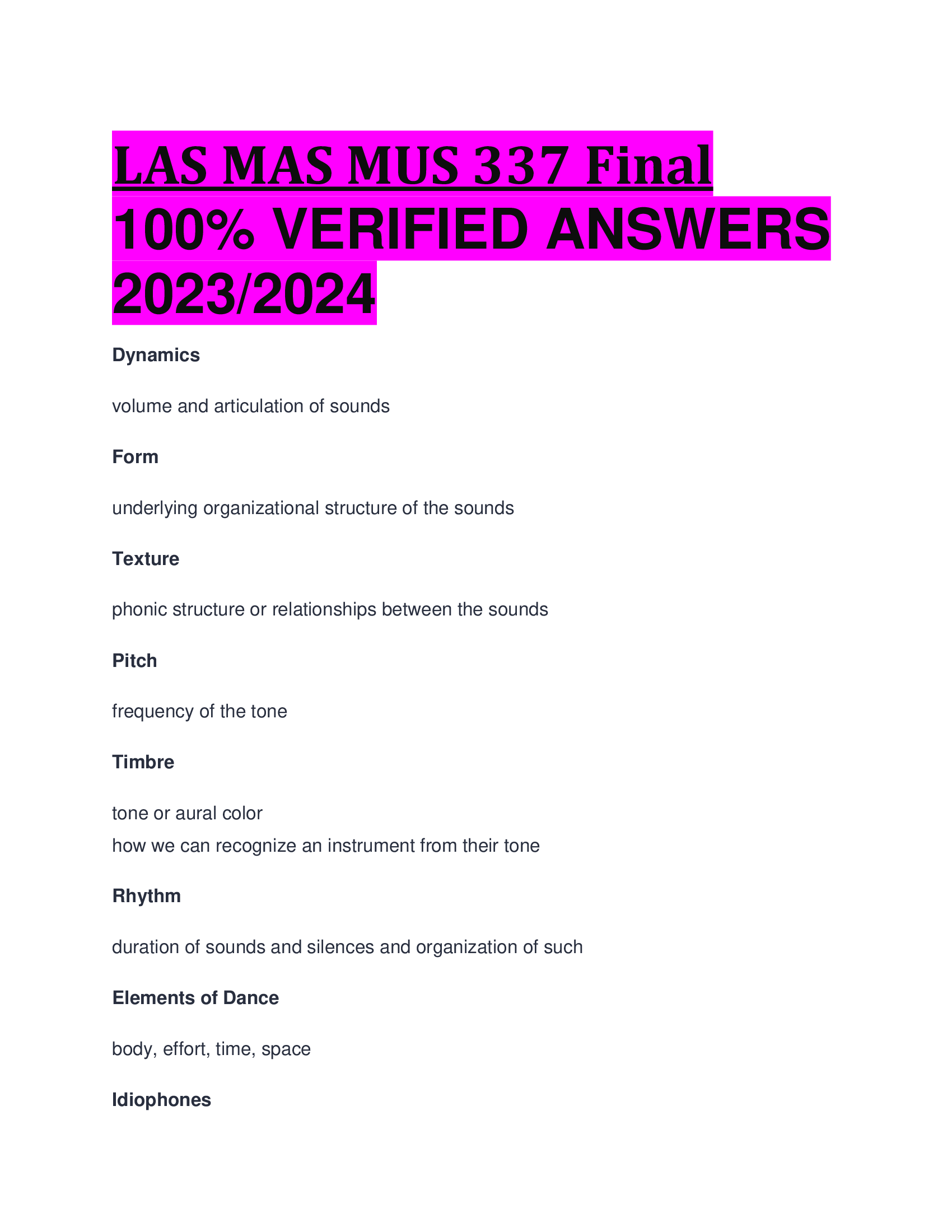 LAS MAS MUS 337 Final VERIFIED ANSWERS  2023,2024