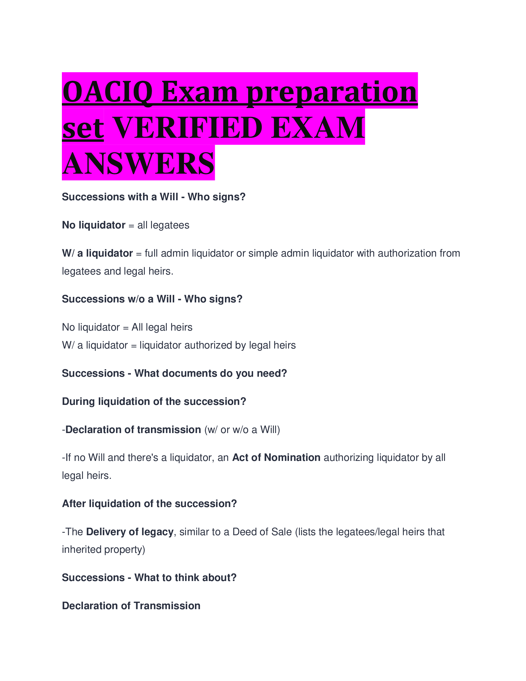 OACIQ Exam preparation set VERIFIED EXAM  ANSWERS