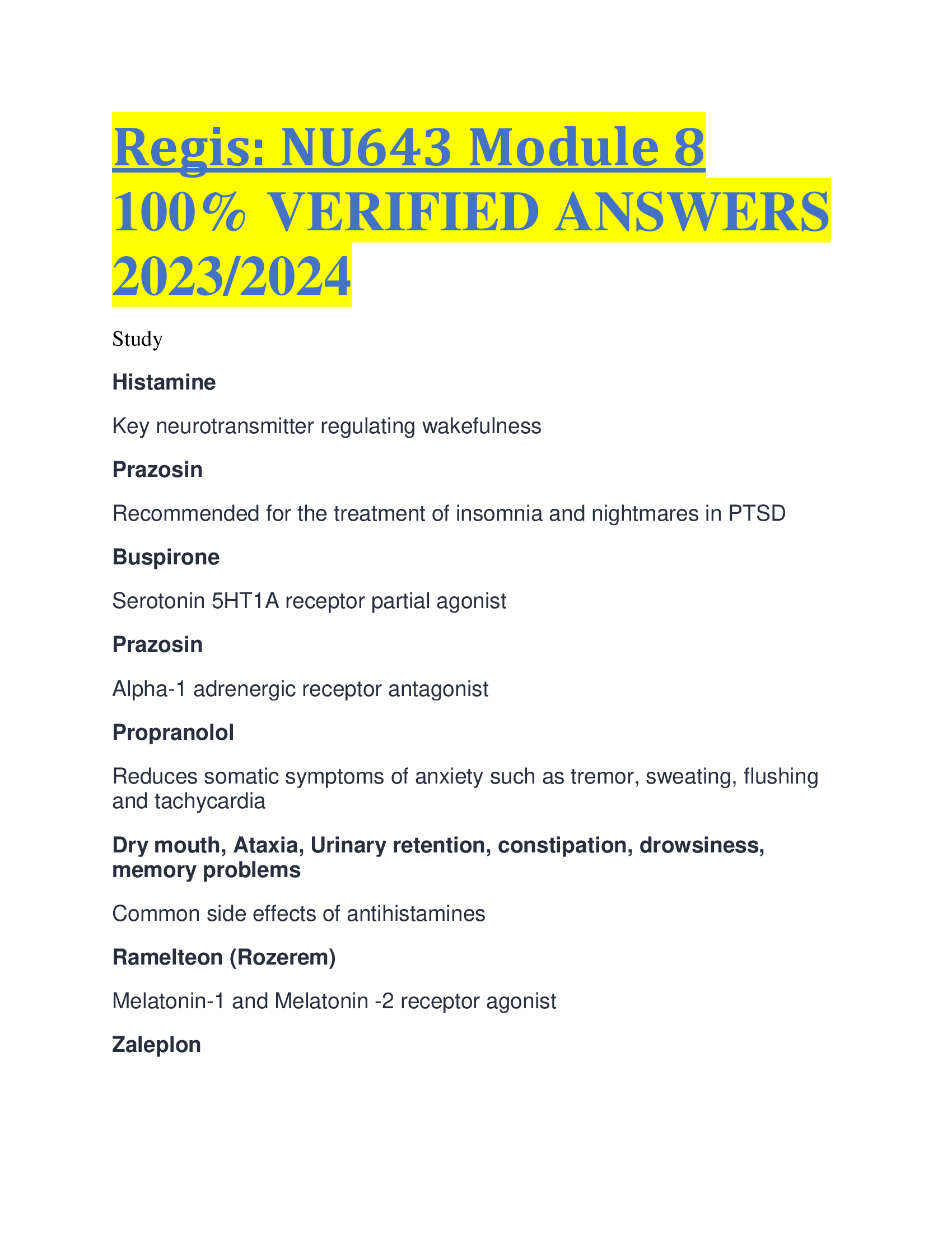 Regis: NU643 Module 8  VERIFIED ANSWERS  2023,2024