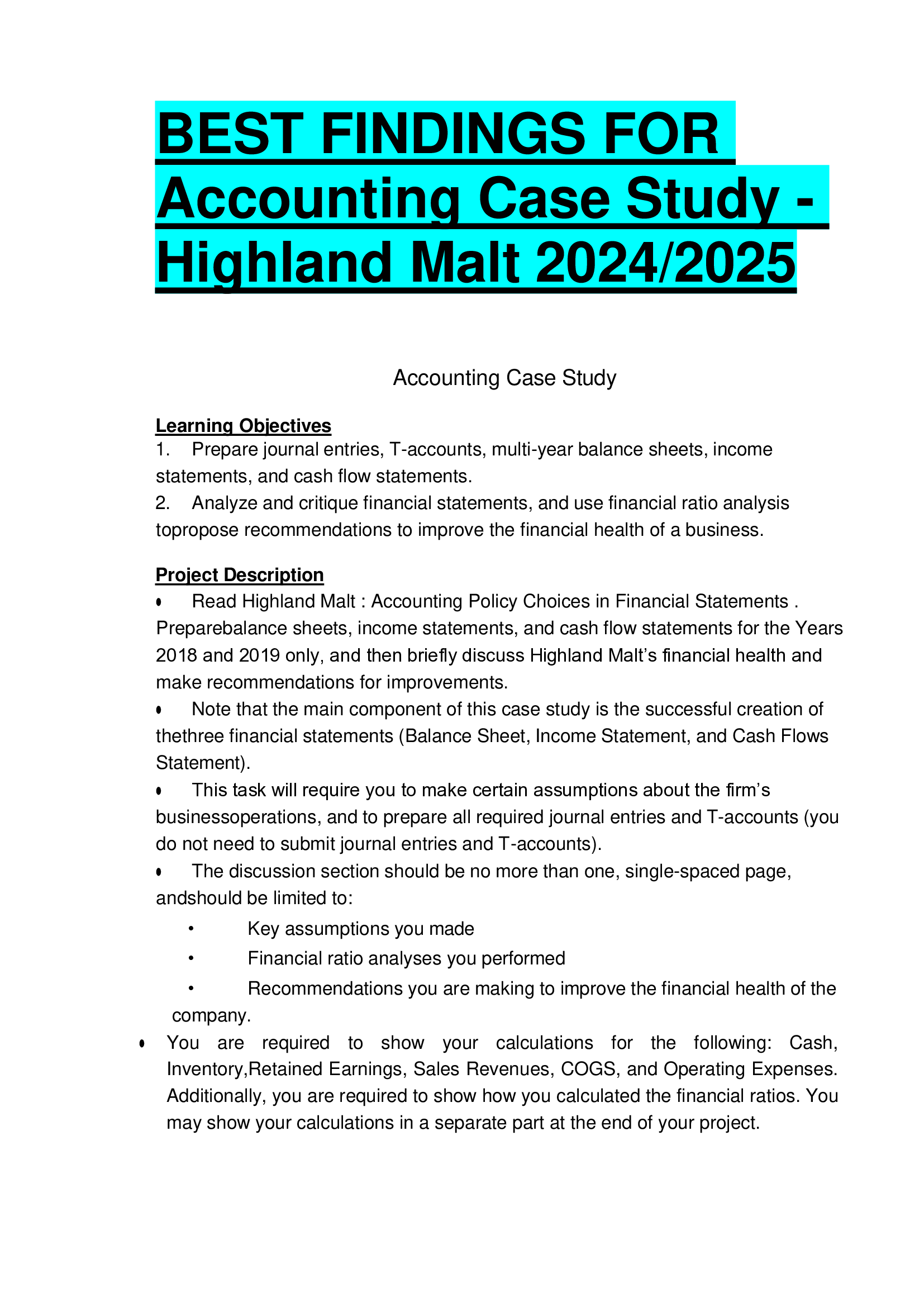 BEST FINDINGS FOR  Accounting Case Study - Highland Malt 20242026