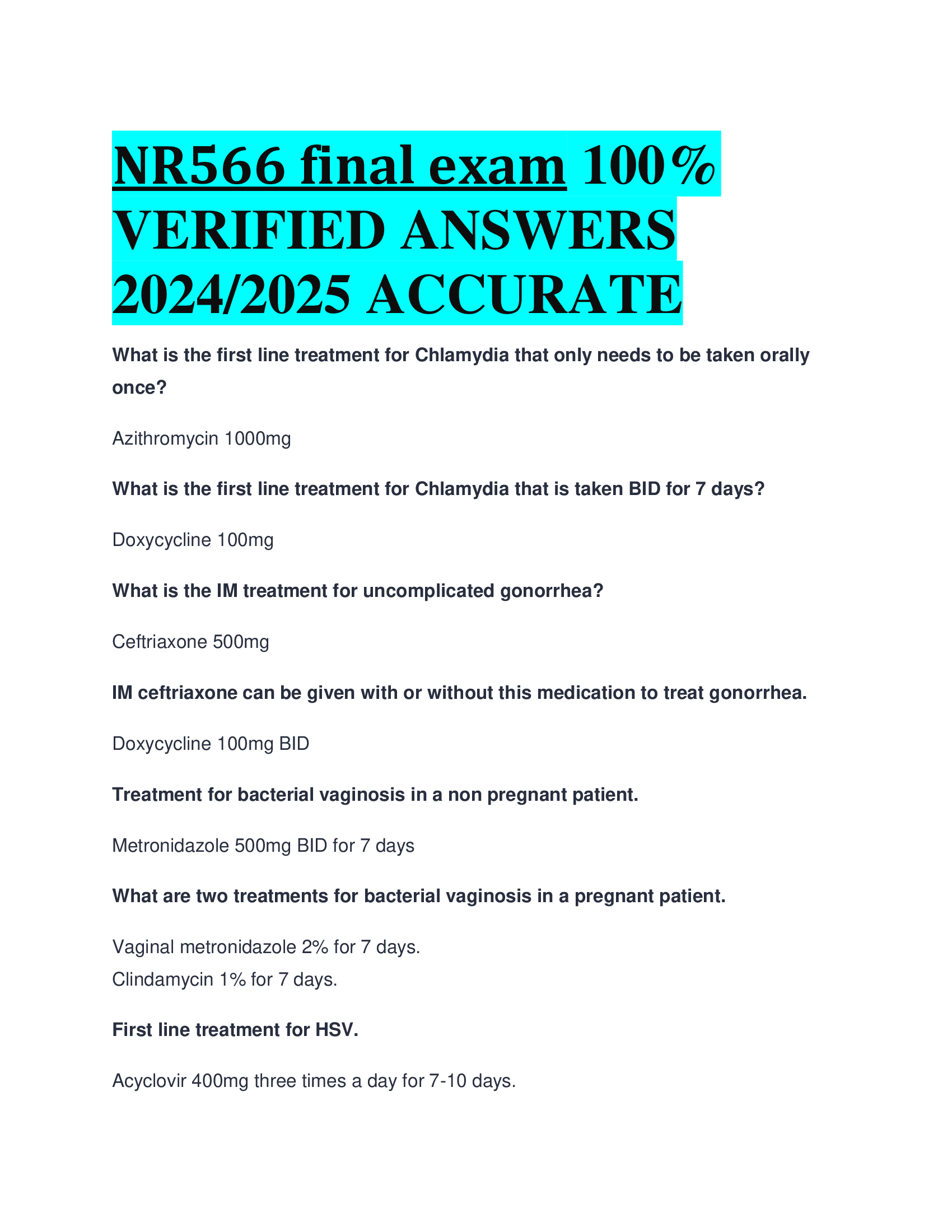 NR566 final exam VERIFIED ANSWERS  20242026 ACCURATE