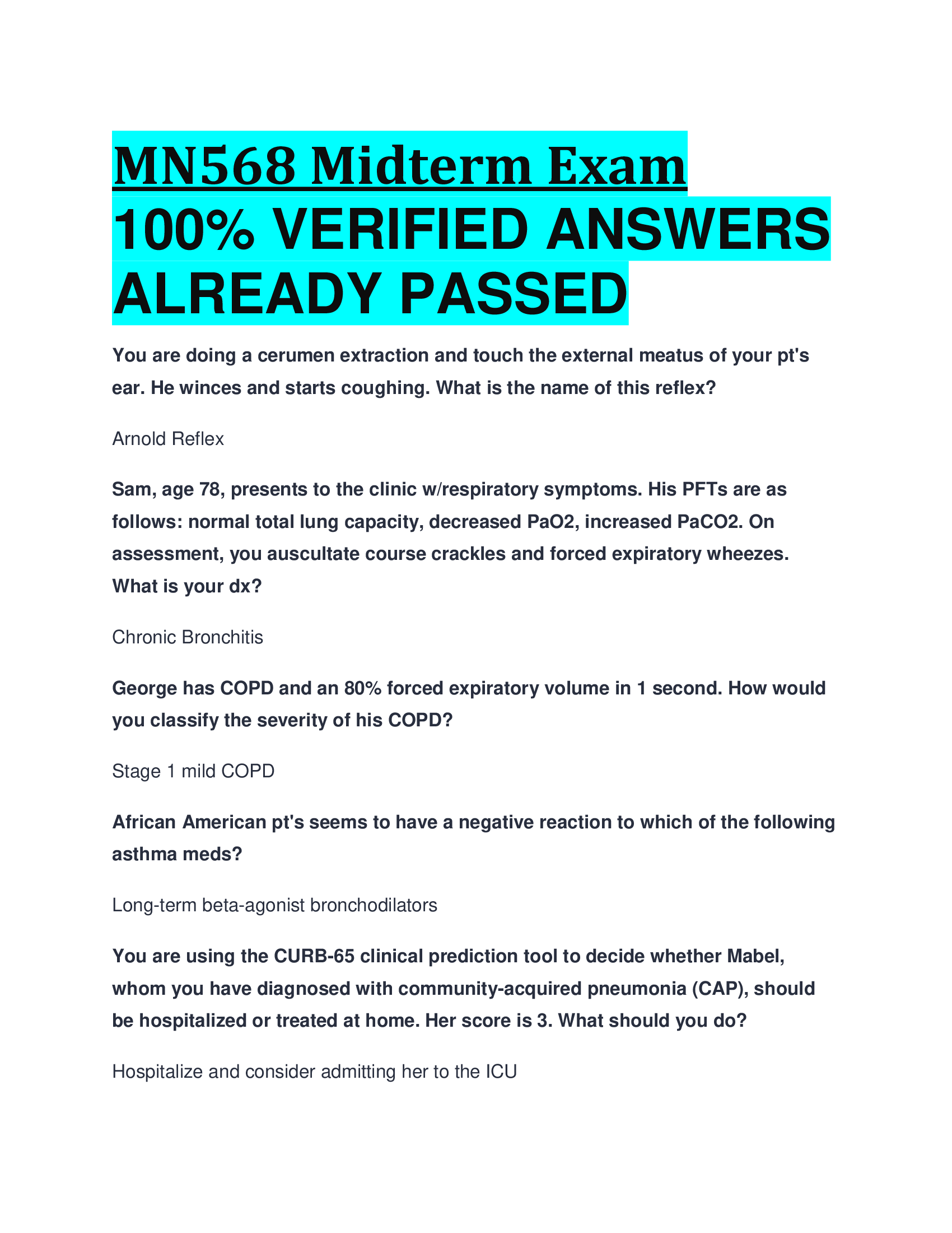 MN568 Midterm Exam  VERIFIED ANSWERS  ALREADY PASSED