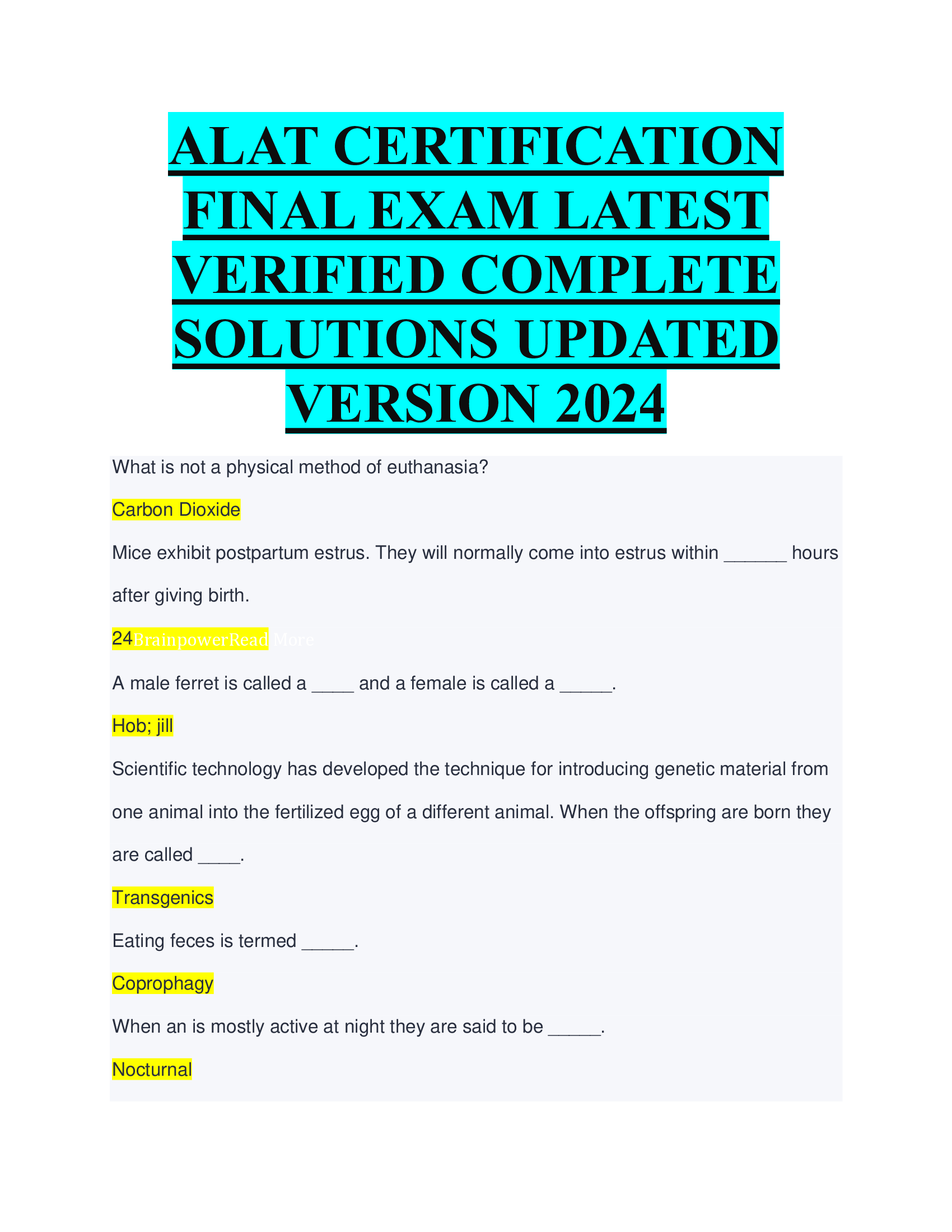 ALAT CERTIFICATION  FINAL EXAM LATEST  VERIFIED COMPLETE  SOLUTIONS UPDATED VERSION 2024