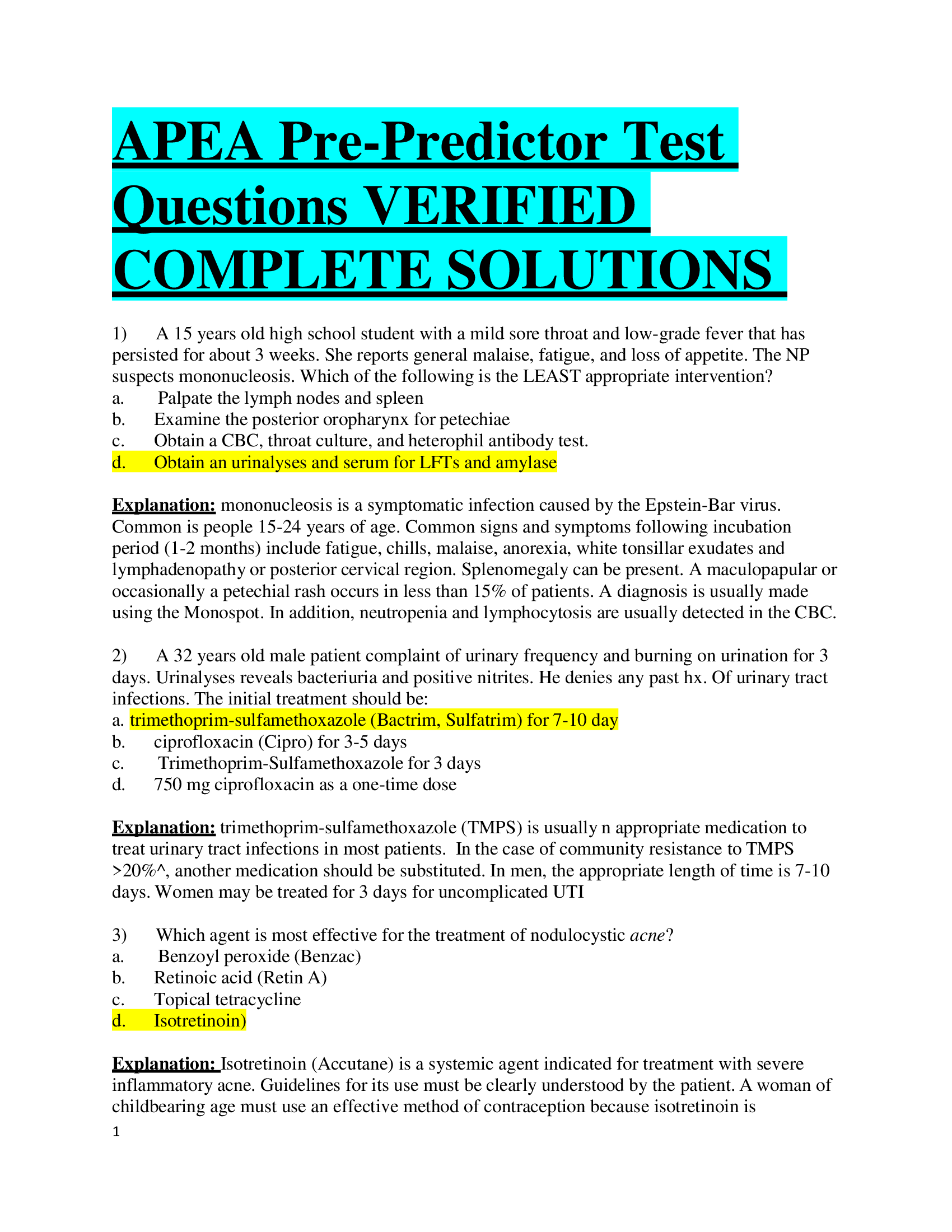 APEA Pre-Predictor Test Questions VERIFIED  COMPLETE SOLUTIONS
