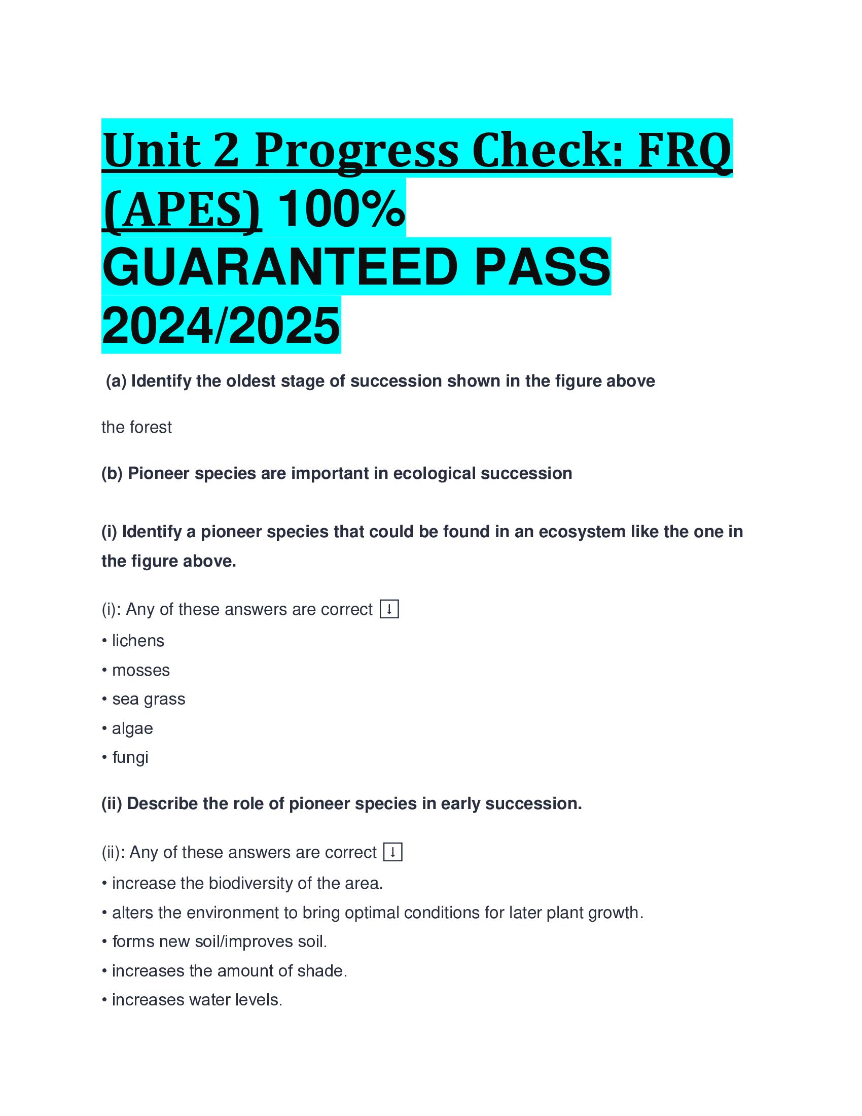 Unit 2 Progress Check: FRQ APES GUARANTEED PASS  20242026
