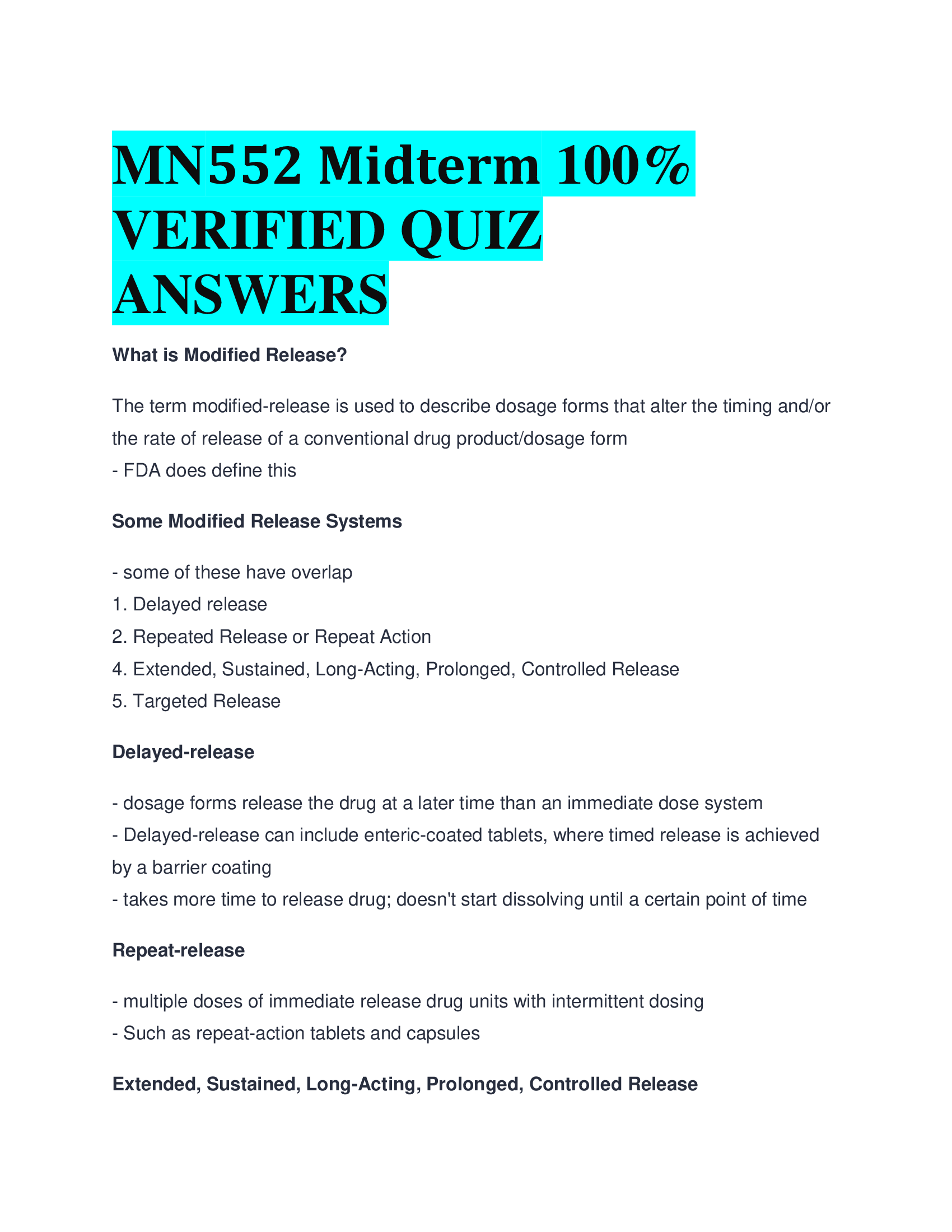 MN552 Midterm  VERIFIED QUIZ  ANSWERS 2024,2026
