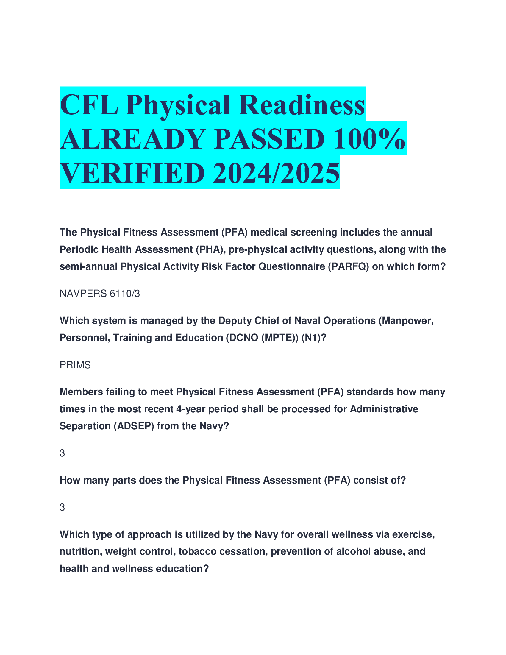 CFL Physical Readiness  ALREADY PASSED VERIFIED 20242026