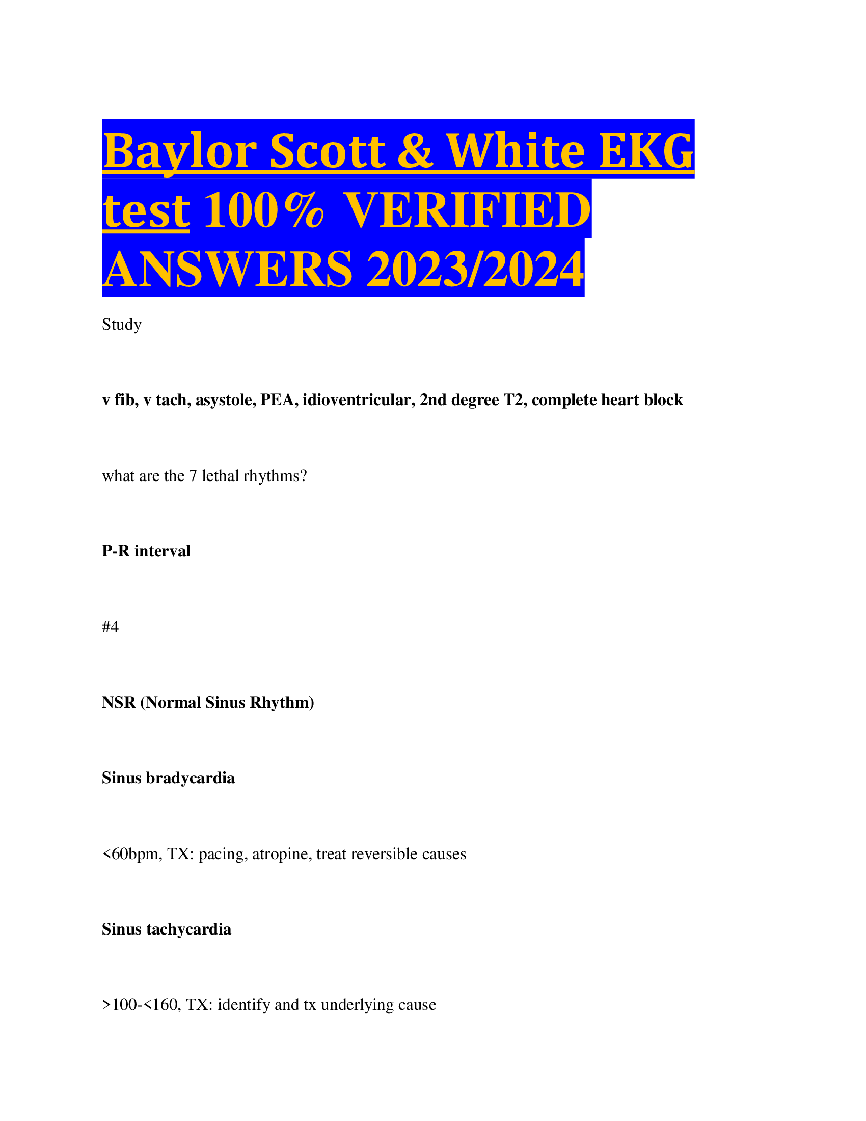 Baylor Scott & White EKG test  VERIFIED  ANSWERS 2023,2024