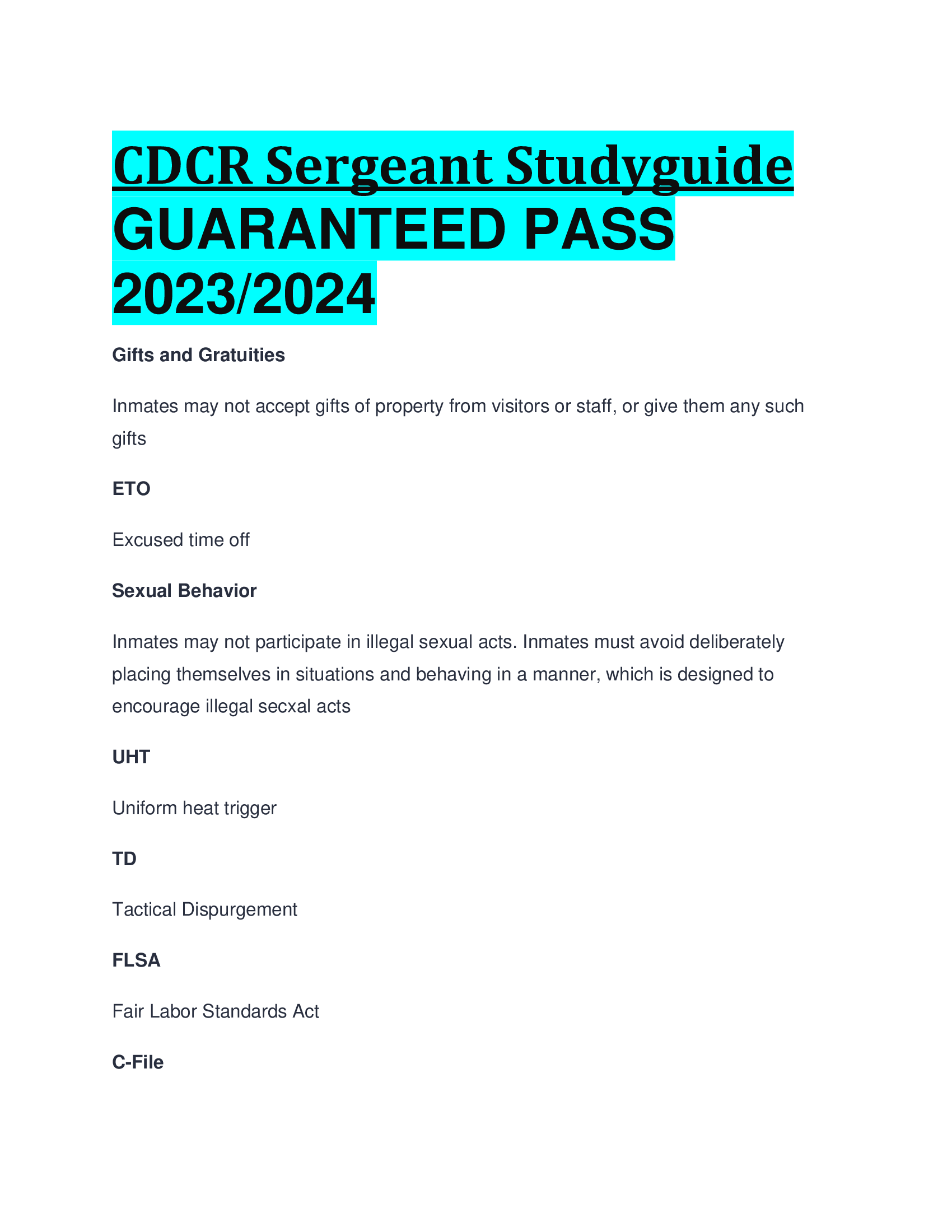CDCR Sergeant Studyguide GUARANTEED PASS  2023,2024