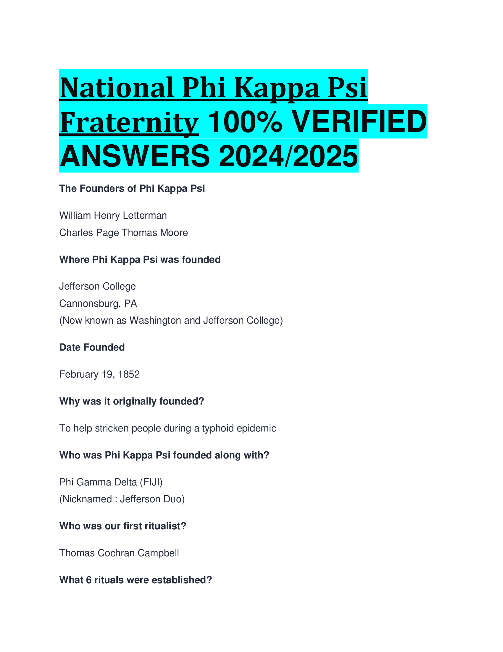 National Phi Kappa Psi Fraternity VERIFIED  ANSWERS 20242026