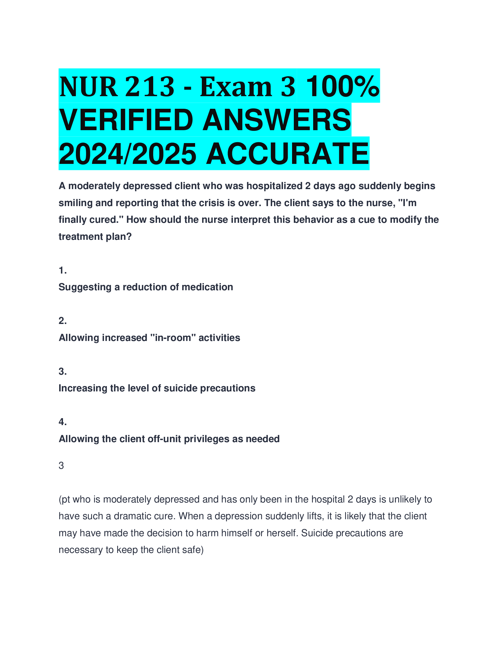 NUR 213 - Exam 3  VERIFIED ANSWERS  20242026 ACCURATE