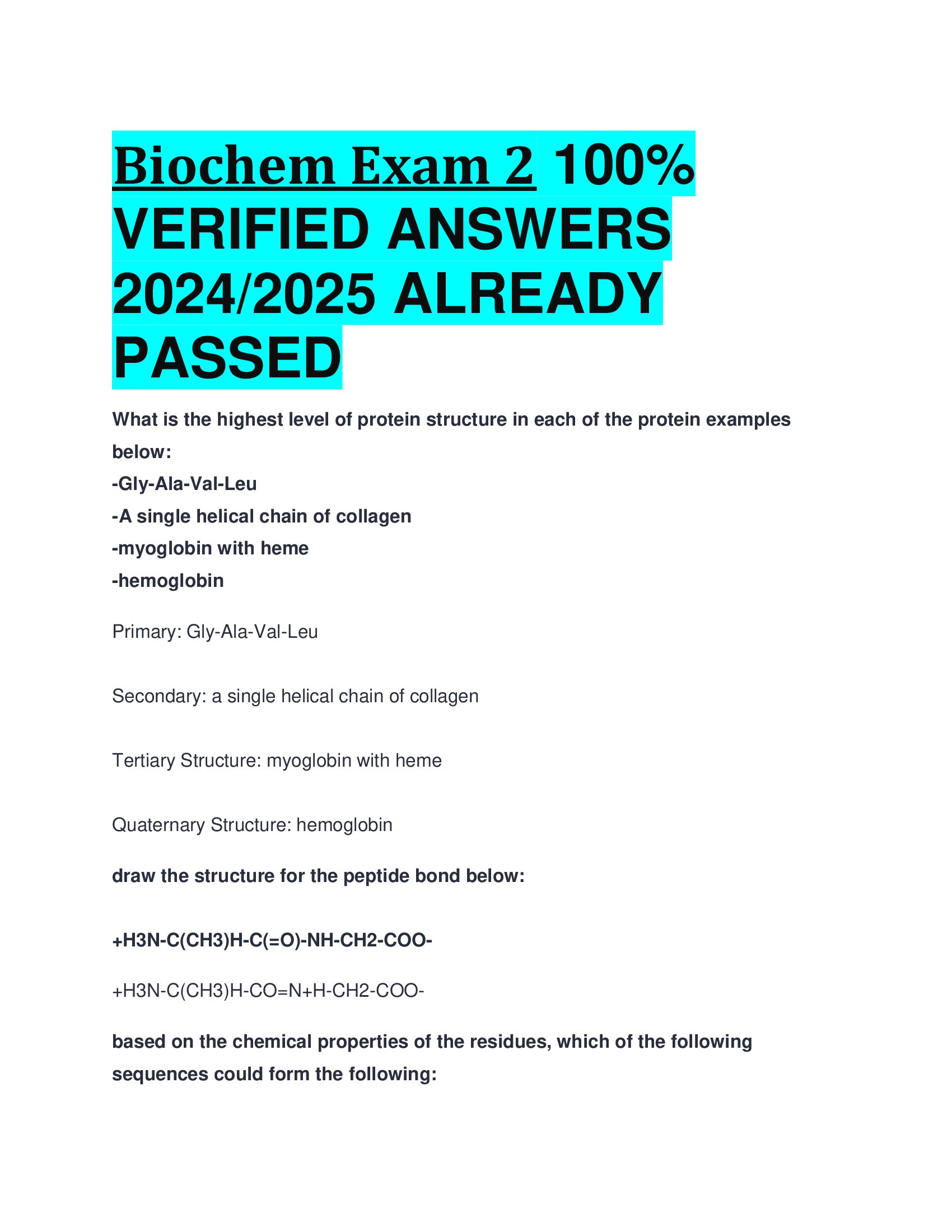 Biochem Exam 2 VERIFIED ANSWERS  20242026 ALREADY  PASSED