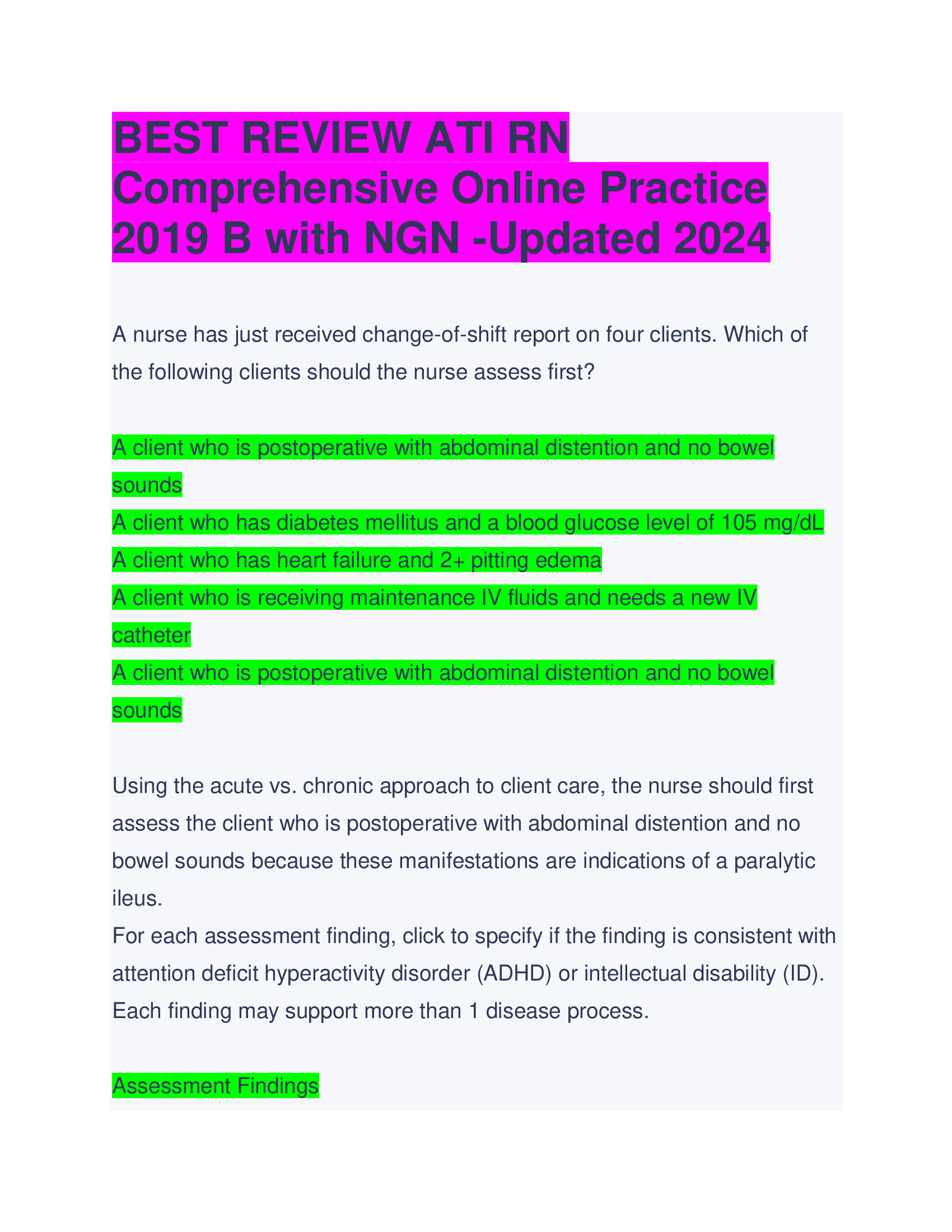 BEST REVIEW ATI RN  Comprehensive Online Practice  2019 B with NGN -Updated 2024