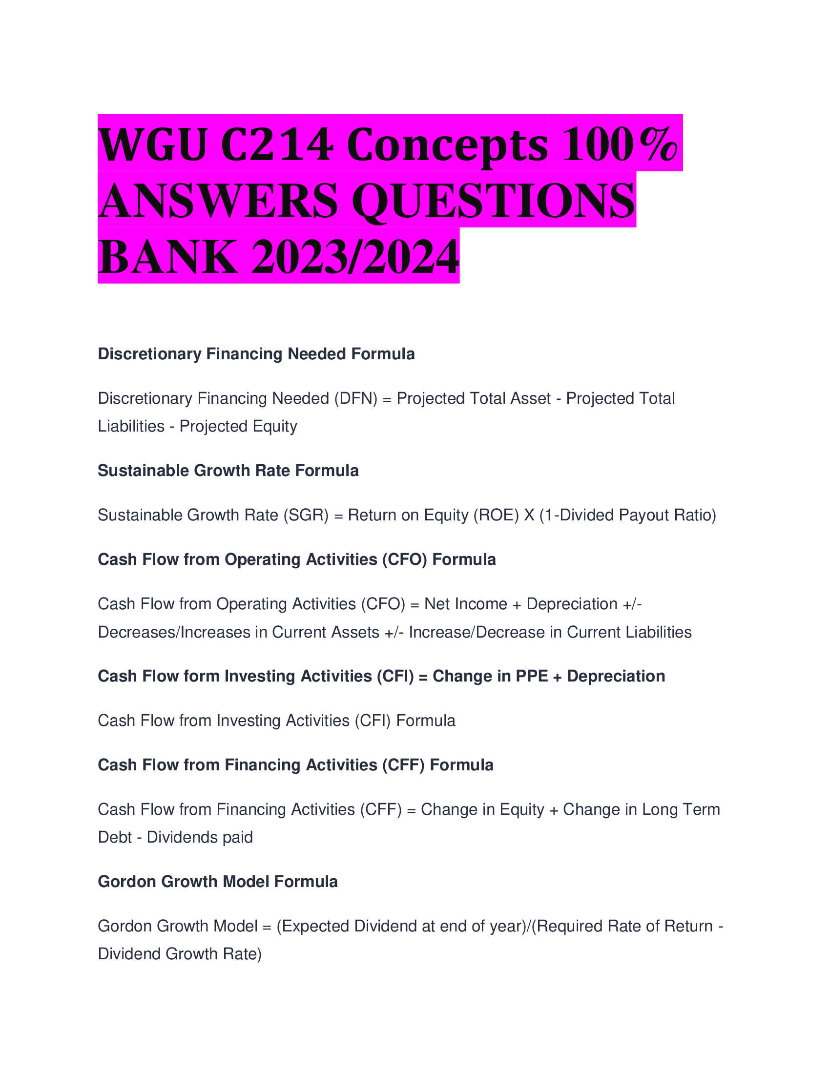 WGU C214 Concepts ANSWERS QUESTIONS  BANK 2023,2024