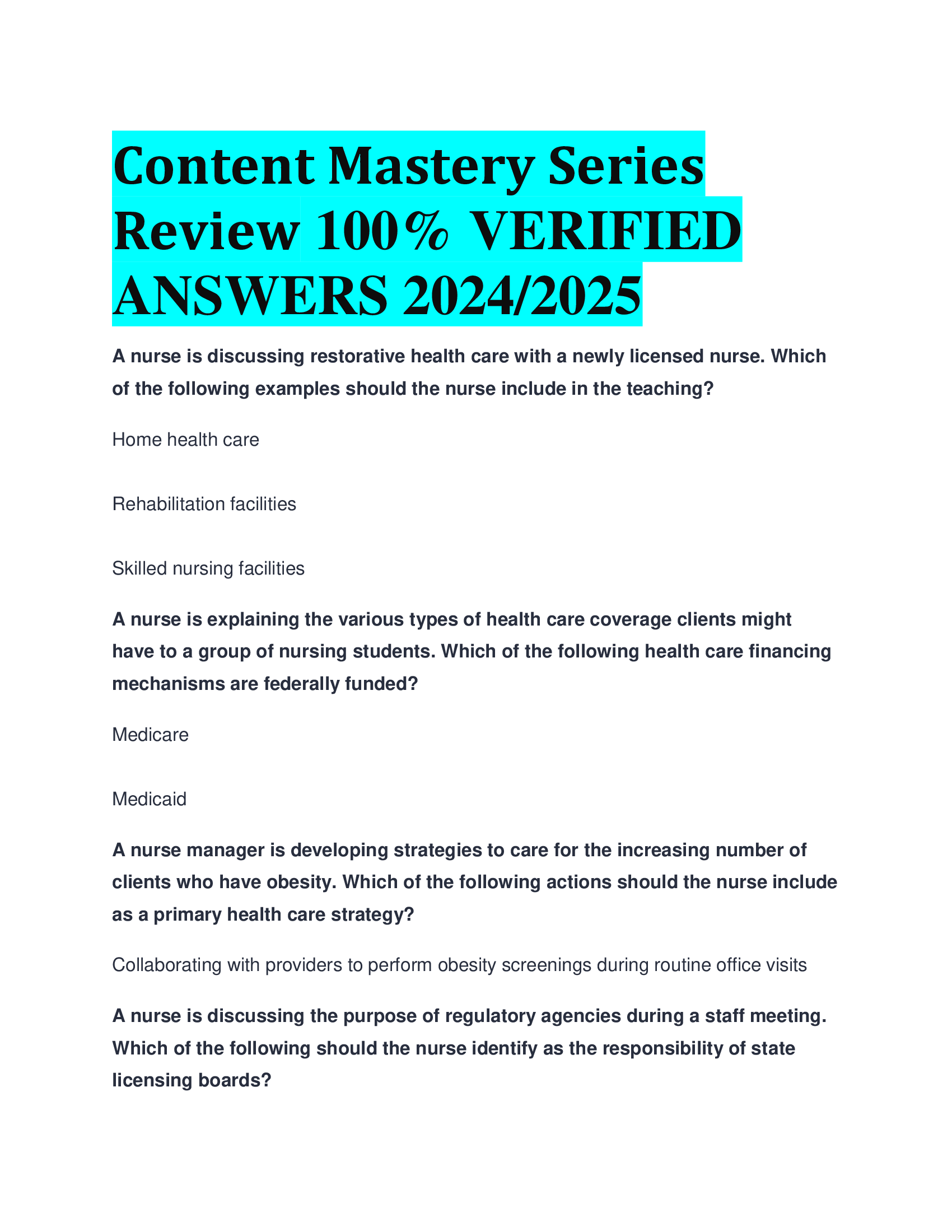 Content Mastery Series Review VERIFIED  ANSWERS 20242026