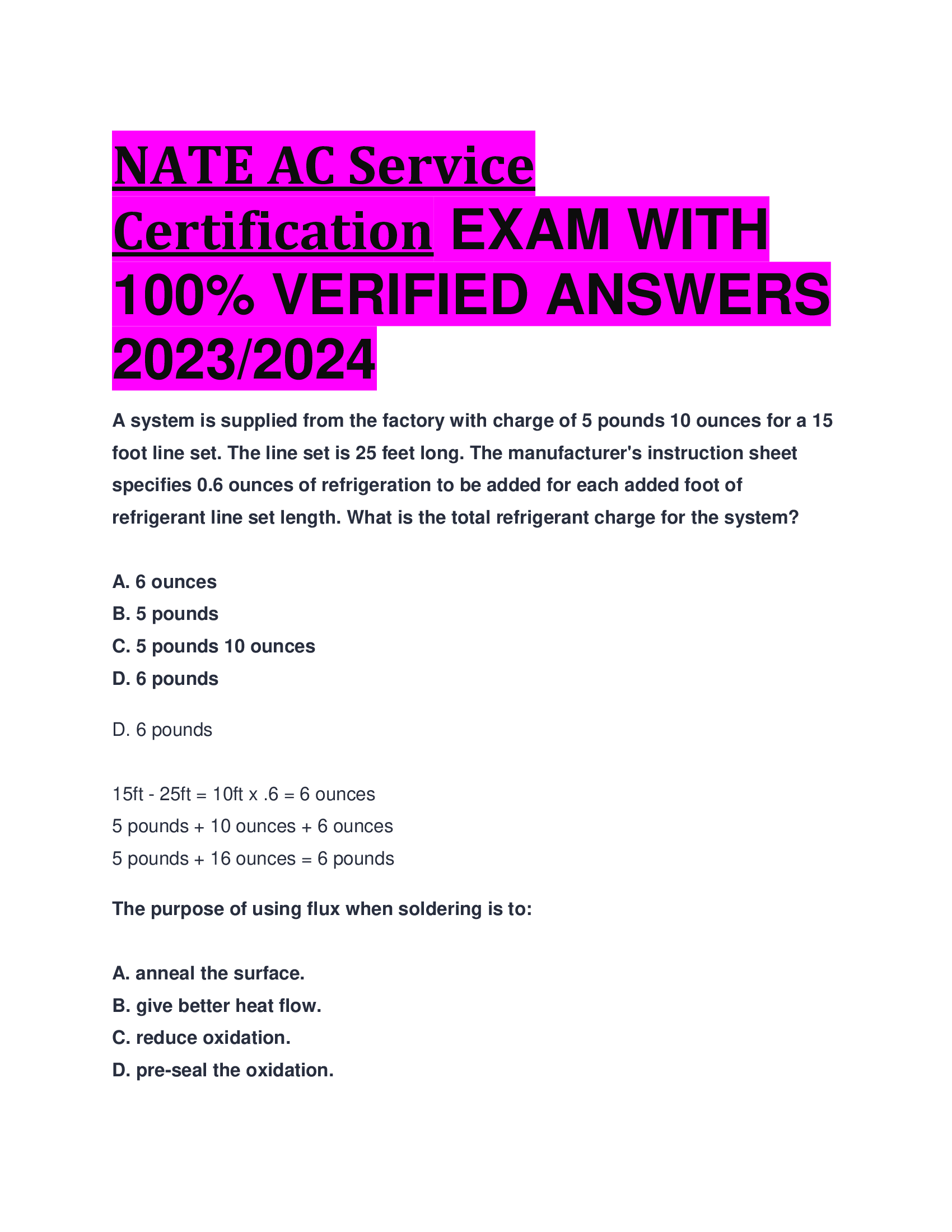 NATE AC Service Certification EXAM WITH  VERIFIED ANSWERS  2023,2024