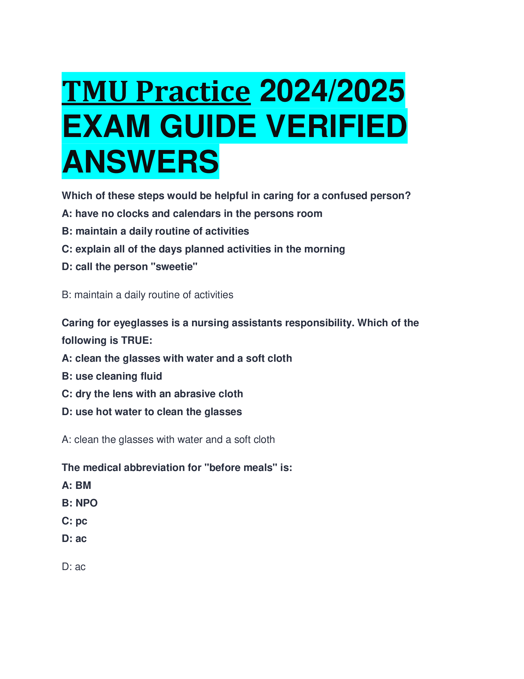 best review for TMU Practice 2024, 2026  EXAM GUIDE VERIFIED  ANSWERS